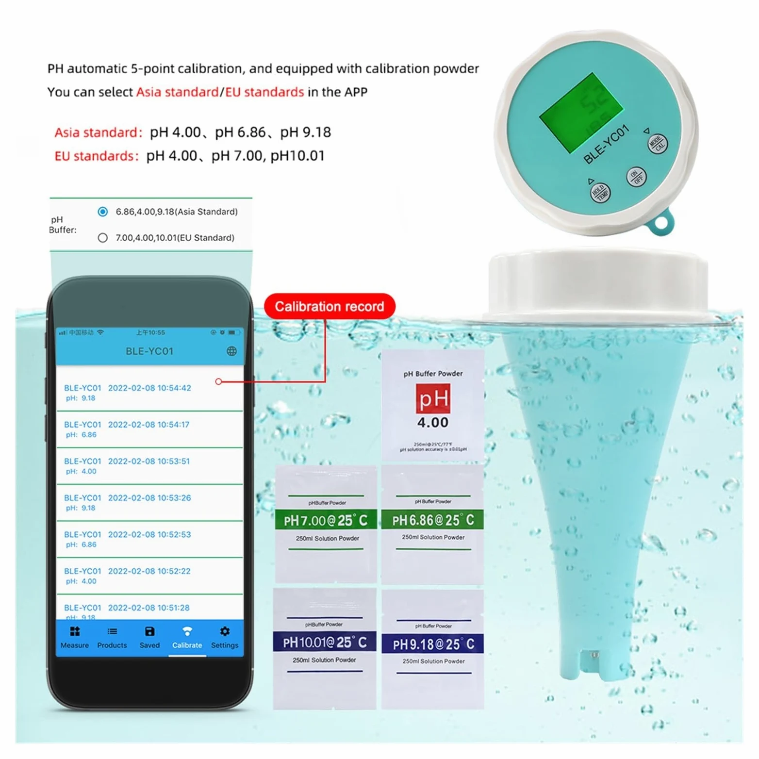 Medidor de PH, Detector de calidad del agua 6 en 1, PH EC TDS ORP CL, calibración de temperatura, probador de agua y cloro, aplicación Monitor en línea for piscina