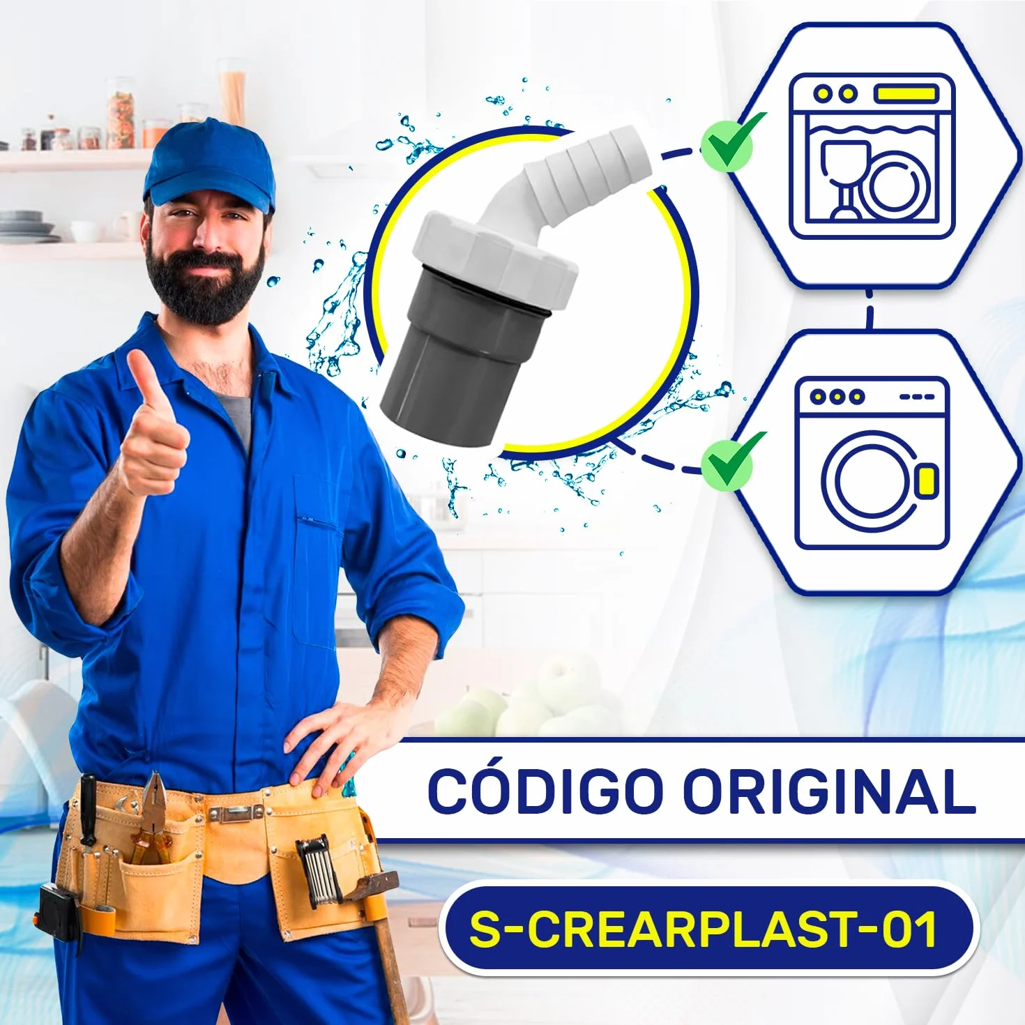 Adaptador Desague Lavadora Salida Tubo Ø40 mm Entrada Ø18-23 mm Lavavajillas MONTERAL