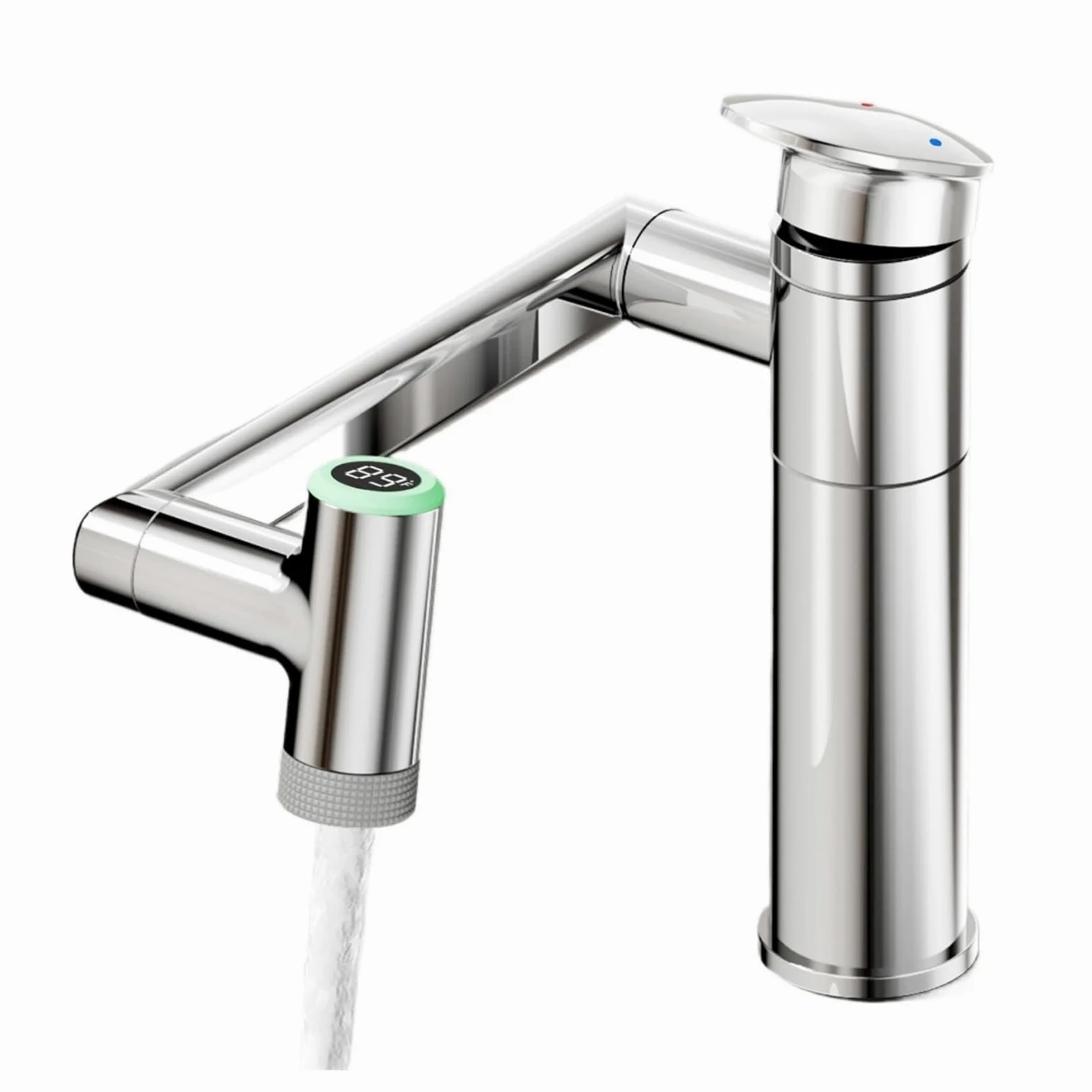 Grifo giratorio para baño 1080, mezclador de lavabo altura ajustable con pantalla LED temperatura,Seguro y Confiable(Chrome)