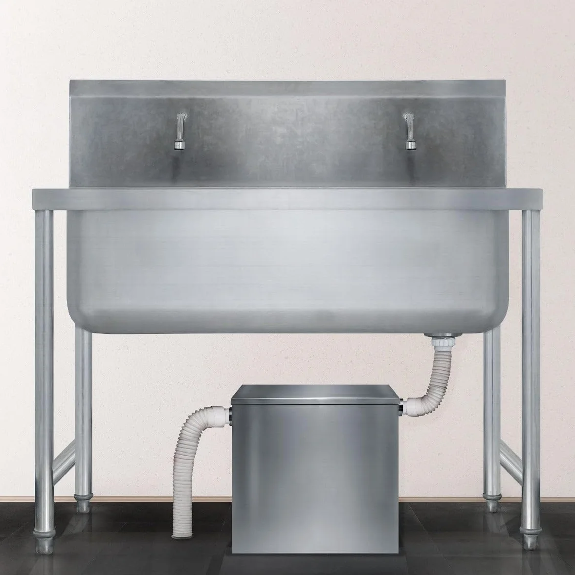 Interceptor Profesional de Trampa de Grasa Comercial 60L Bajo Fregadero Acero Inoxidable Cesta de Filtro Extraíble para Residuos de Alimentos Separador de Aceite Deflector de Agua Desagüe (39x39x39cm)
