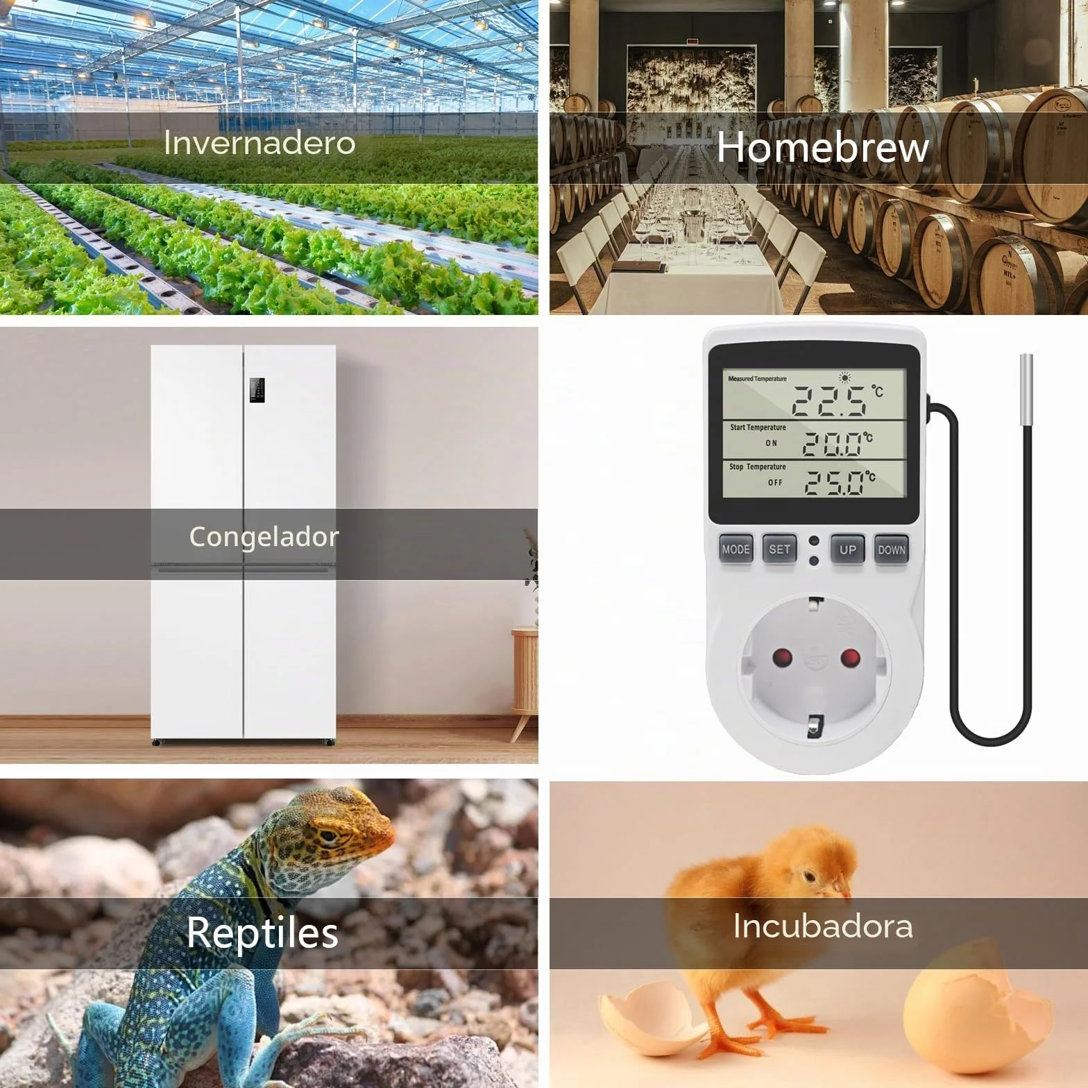 KETOTEK Enchufe Termostato Digital Sonda 220V Control Temperatura Calefacción Enfriamiento Incubadora Invernadero