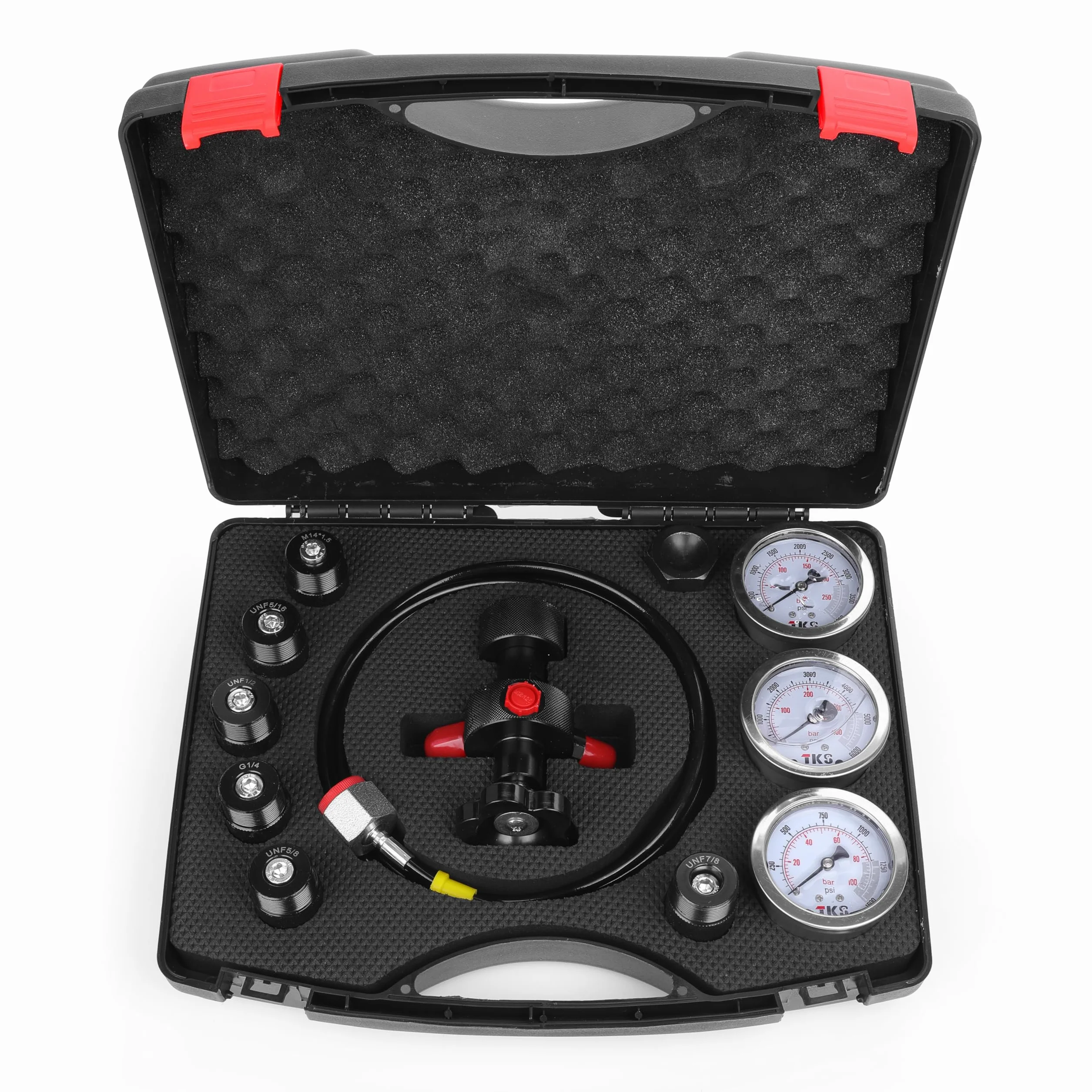 Kit de carga de acumulador de nitrógeno hidráulico, kit de llenado de nitrógeno, sistema de prueba de presión de nitrógeno con 7 acoplamientos, 3 manómetros (1500 PSI/4000 PSI/6000 PSI) y 1 manguera