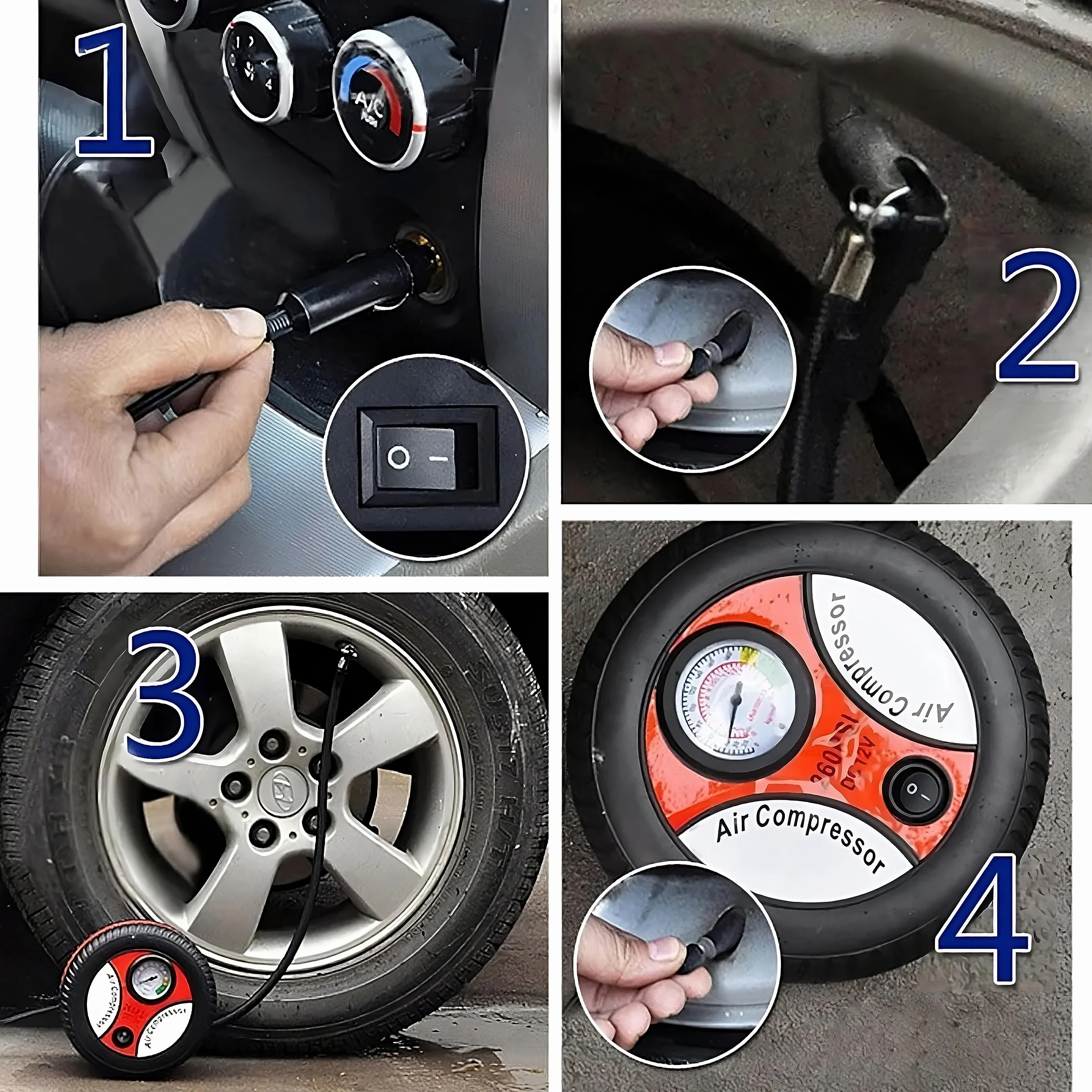 Retoo Compresor de Aire 12V 260PSI 60W Bomba de Neumáticos Portátil para Coche