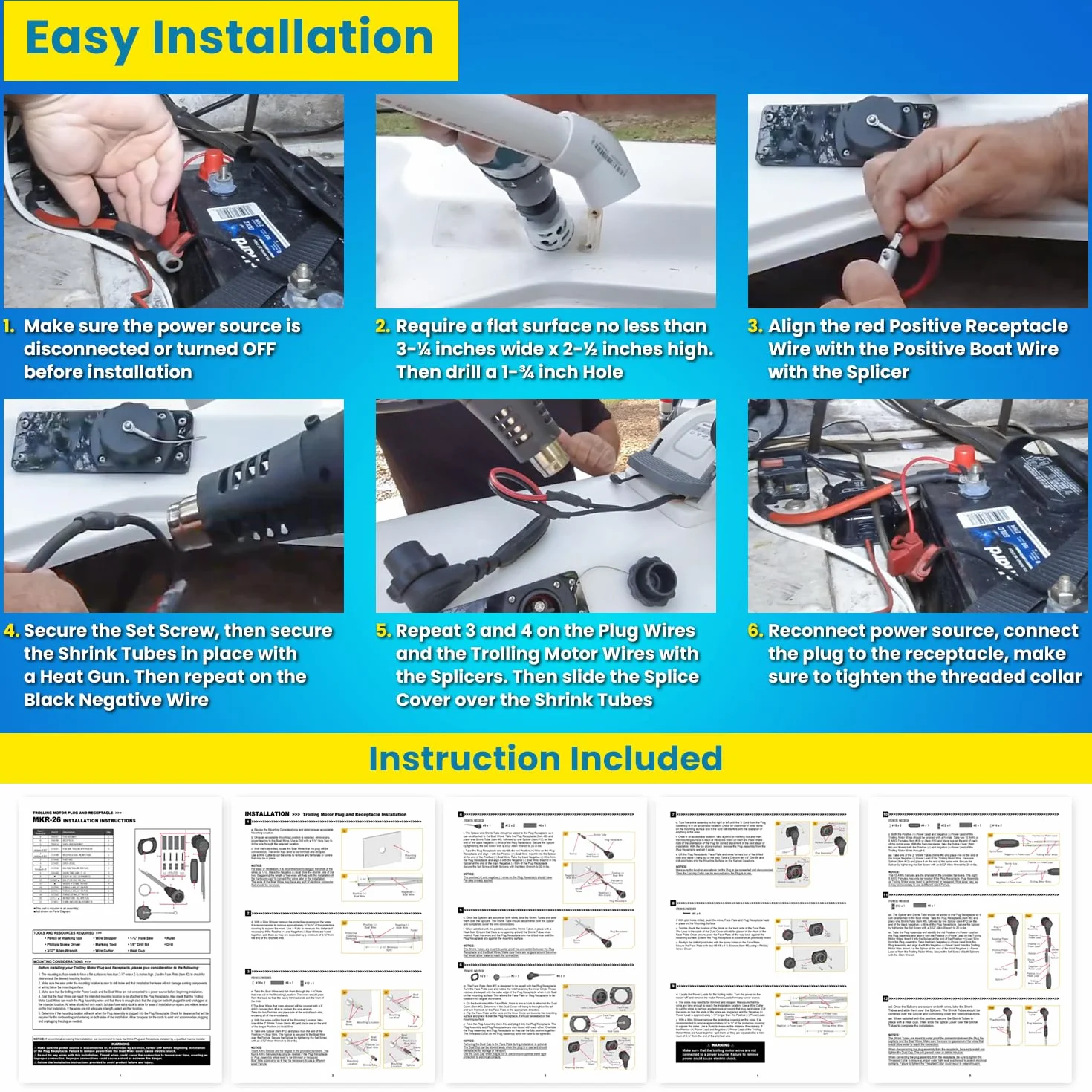 1865120 MKR-28 - Enchufe y receptáculo para motor de arrastre Minn Kota de agua dulce y salada, accesorio de batería macho hembra, impermeable, resistente, 8 AWG, nominal a 60 A hasta 48 V