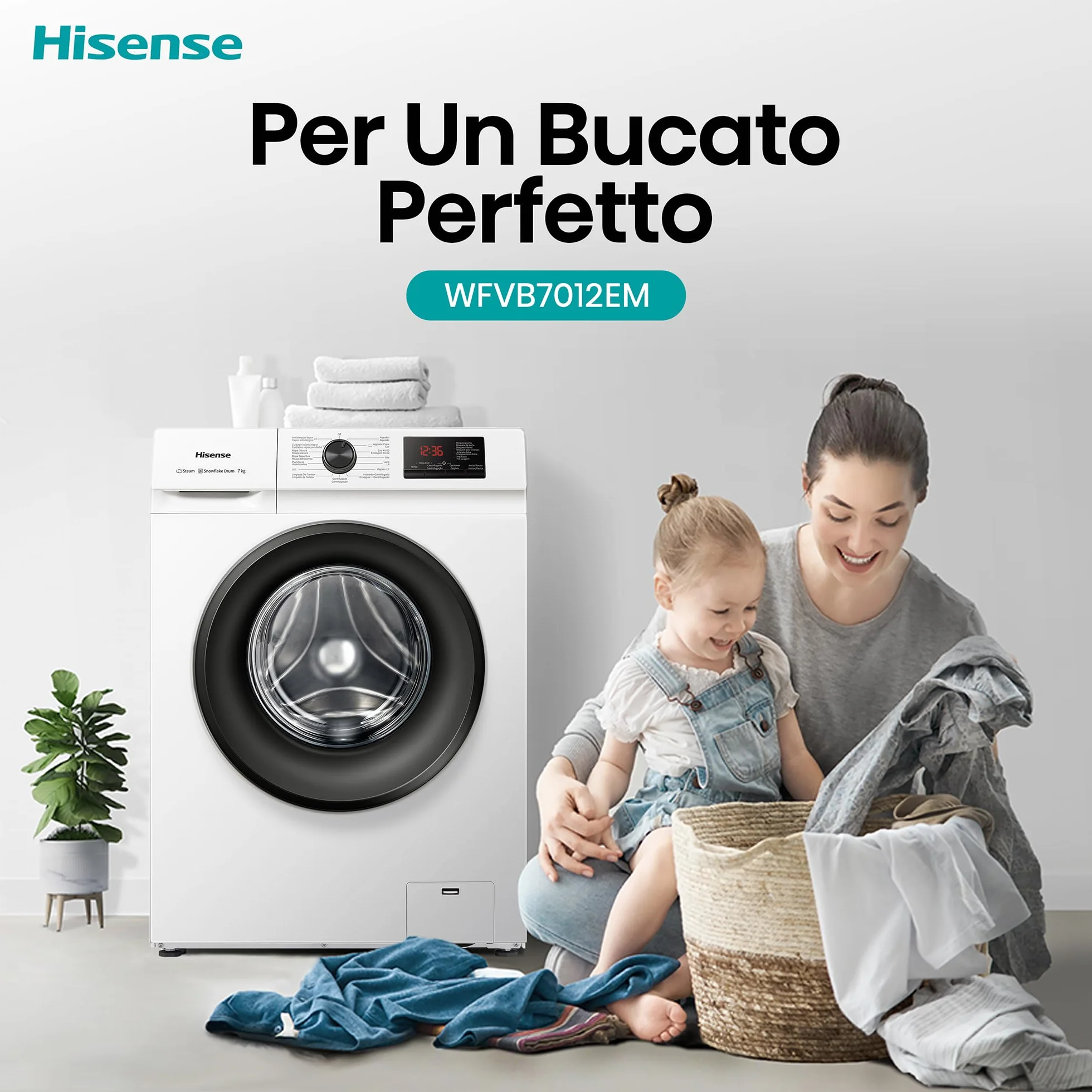 Hisense Lavadora Carga Frontal 7 Kg 1200 rpm Display LED Blanco