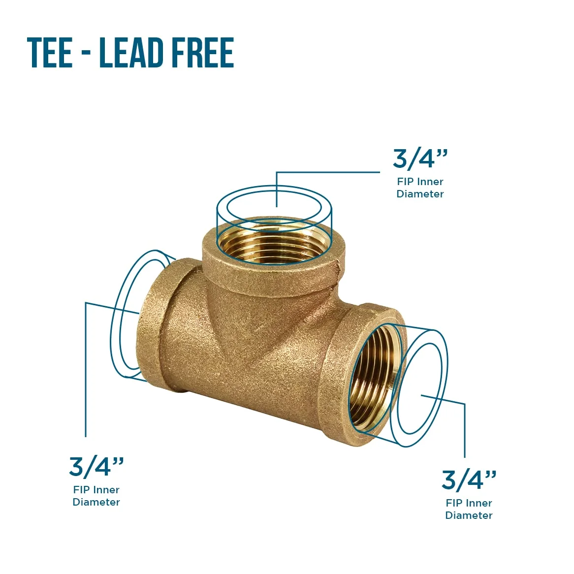 Everflow Supplies BRTE0034-NL 3/4-Inch Brass Tee, Lead Free