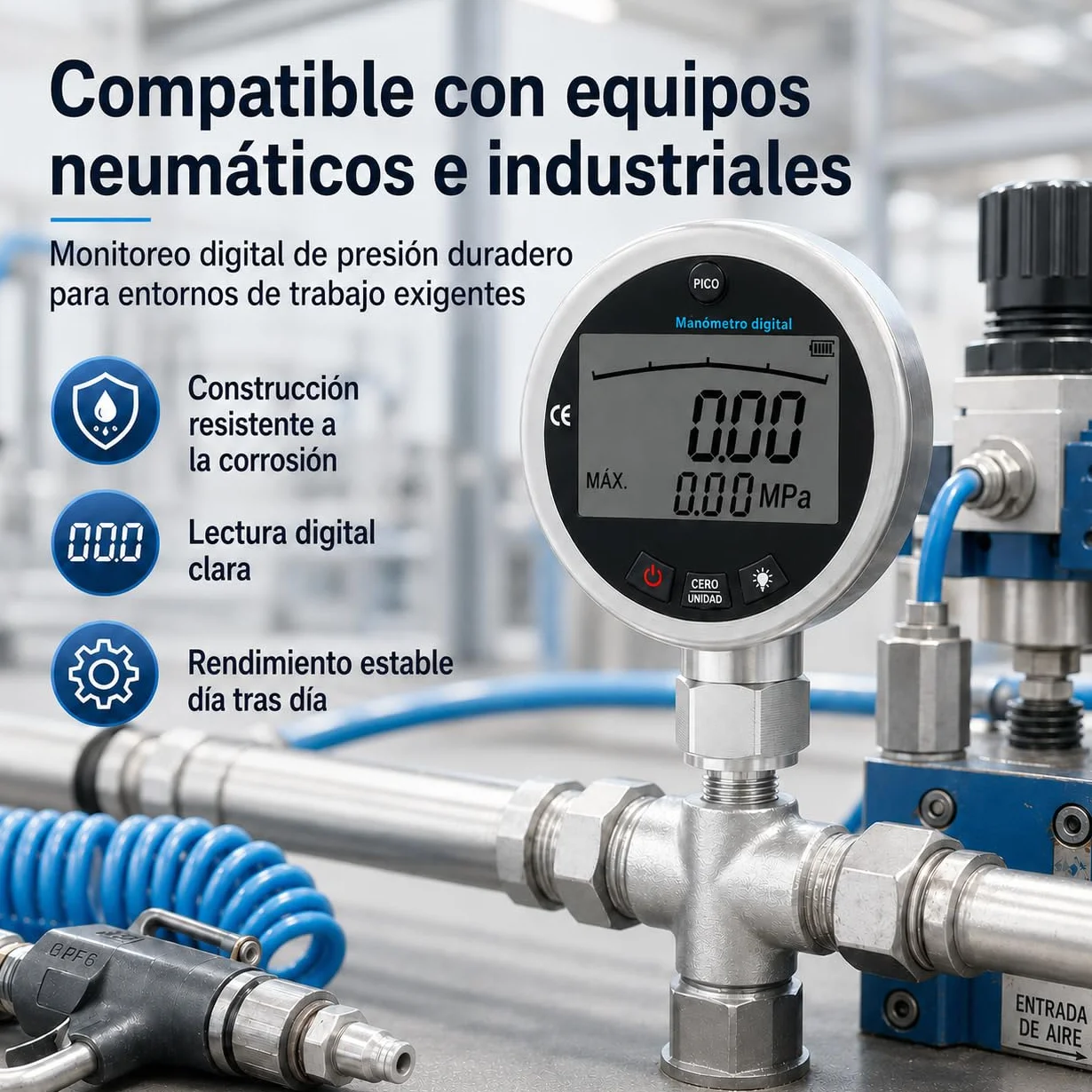 Manómetro Digital Hidráulico, Manómetro de acero inoxidable con Pantalla LCD Iluminada para medir agua, gas, aceite, 400 bar, 0-40 MPa, 10000 PSI con conector G1/4