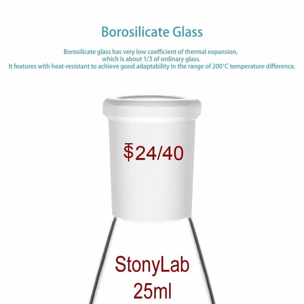 StonyLab Borosilicato Frasco de evaporador rotatorio de vidrio de pared pesada 25 ml, junta exterior 24/40