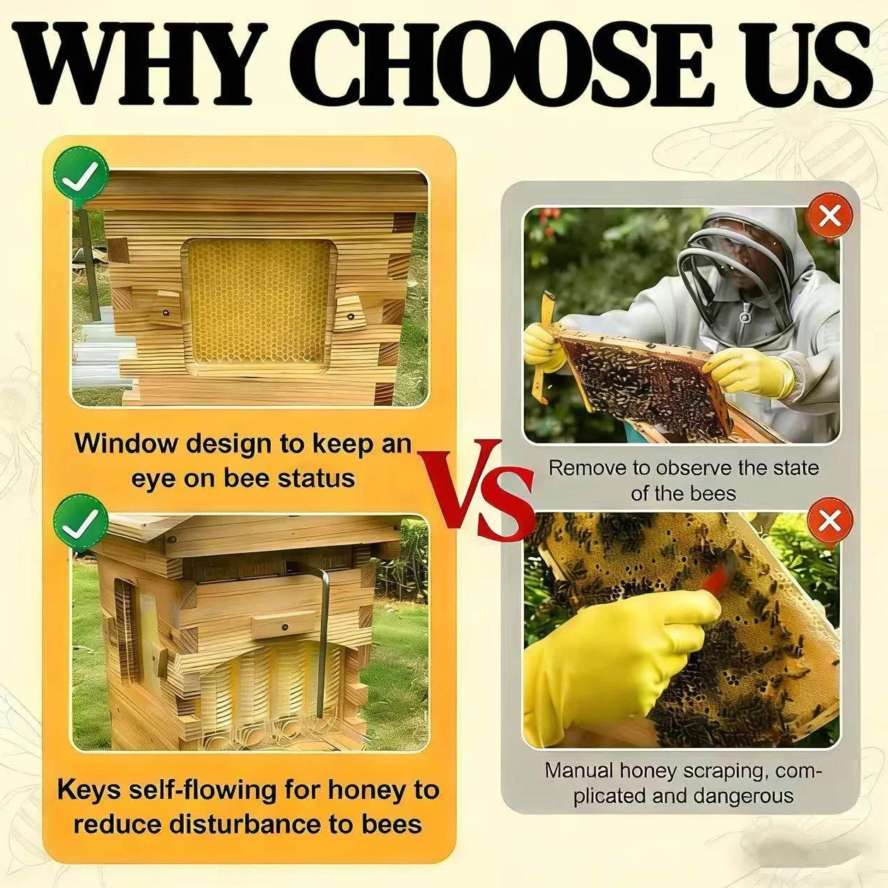 Colmena Flow,Kit De Apicultura para Principiantes:Kit De Colmena Automática,Madera De Cedro Recubierta De Cera De Abejas, con Ventana De Observación, Ideal para Principiantes.