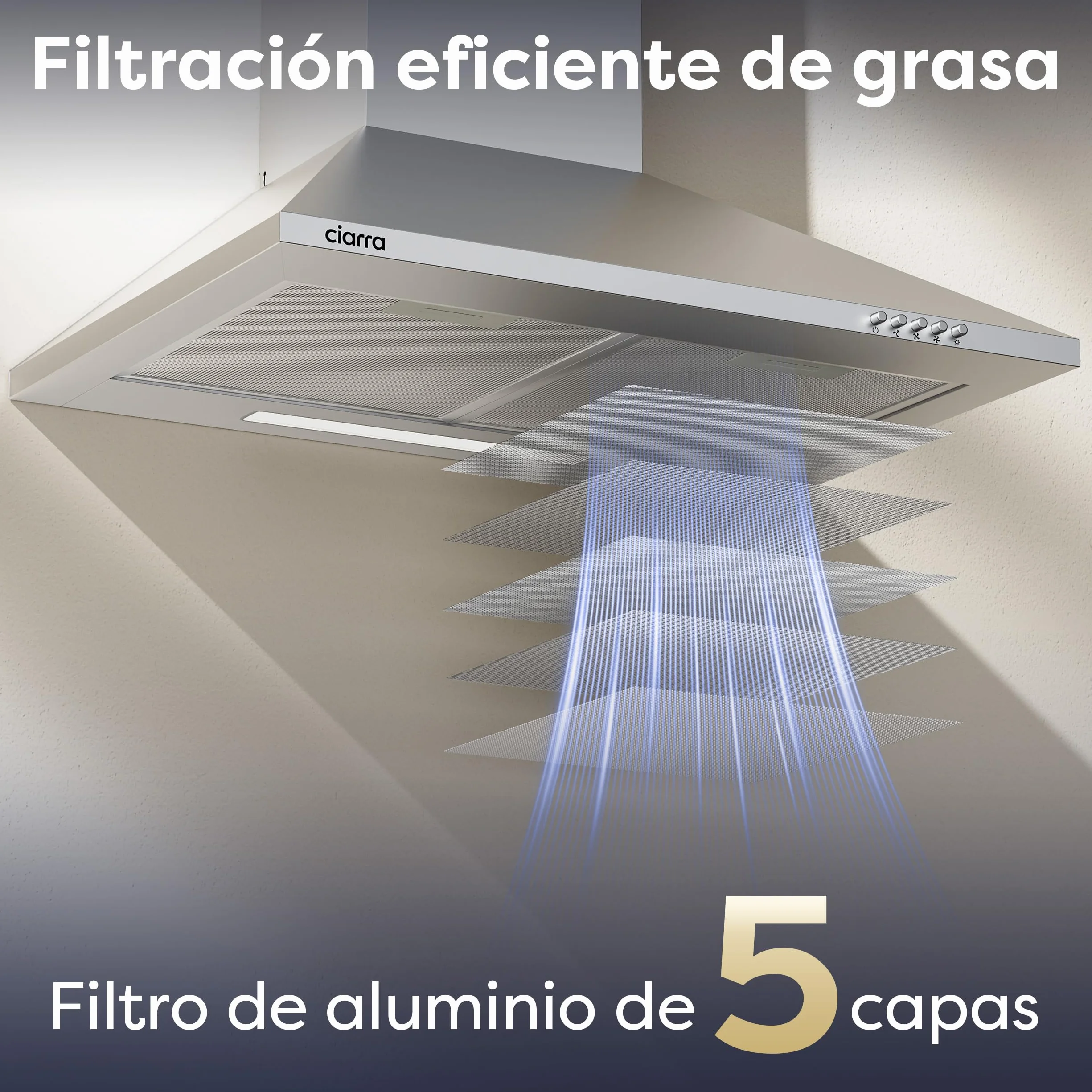 CIARRA CBCS6201 Campana Extractora 60cm 370m³/h 40W Clase A++ Acero Inoxidable