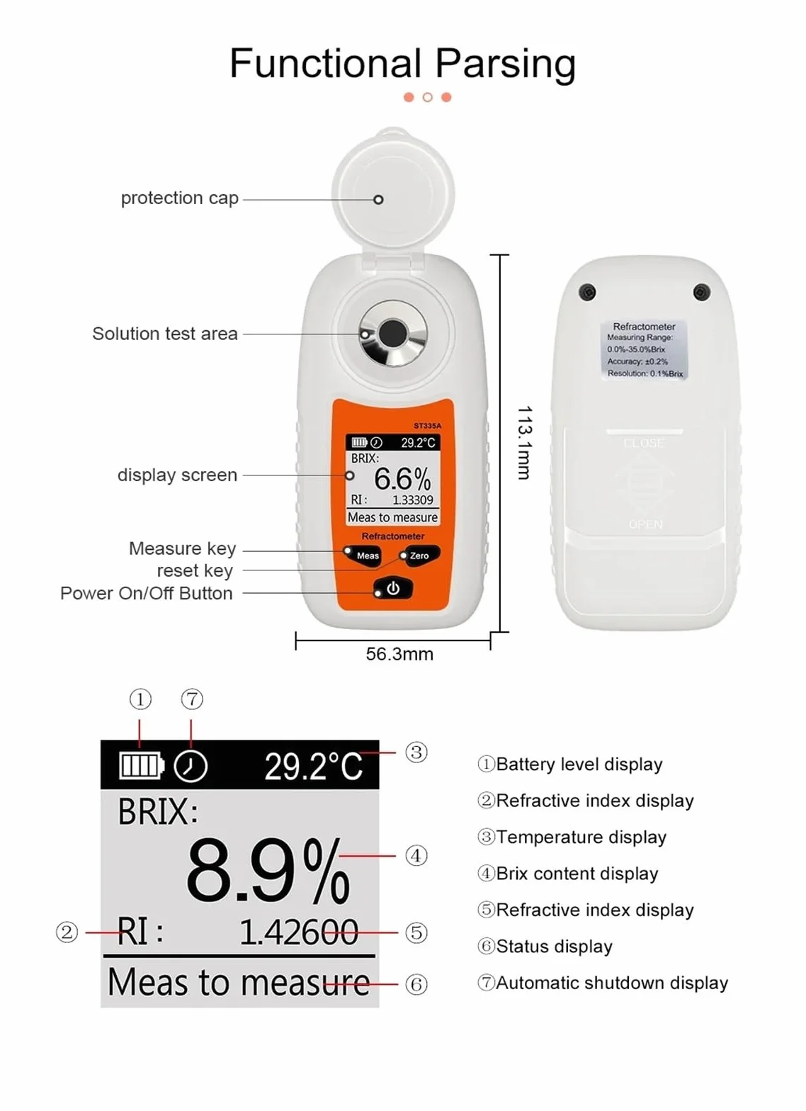 Medidor Brix digital, refractómetro jugo de fruta bebida vino cerveza alcohol contenido de azúcar instrumento de medición 0-35% Respuesta Rápida