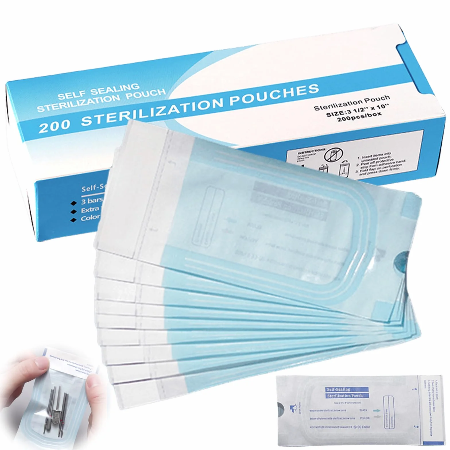 Bolsas de esterilización autoadhesivas 90x260 mm 200 unidades desechables