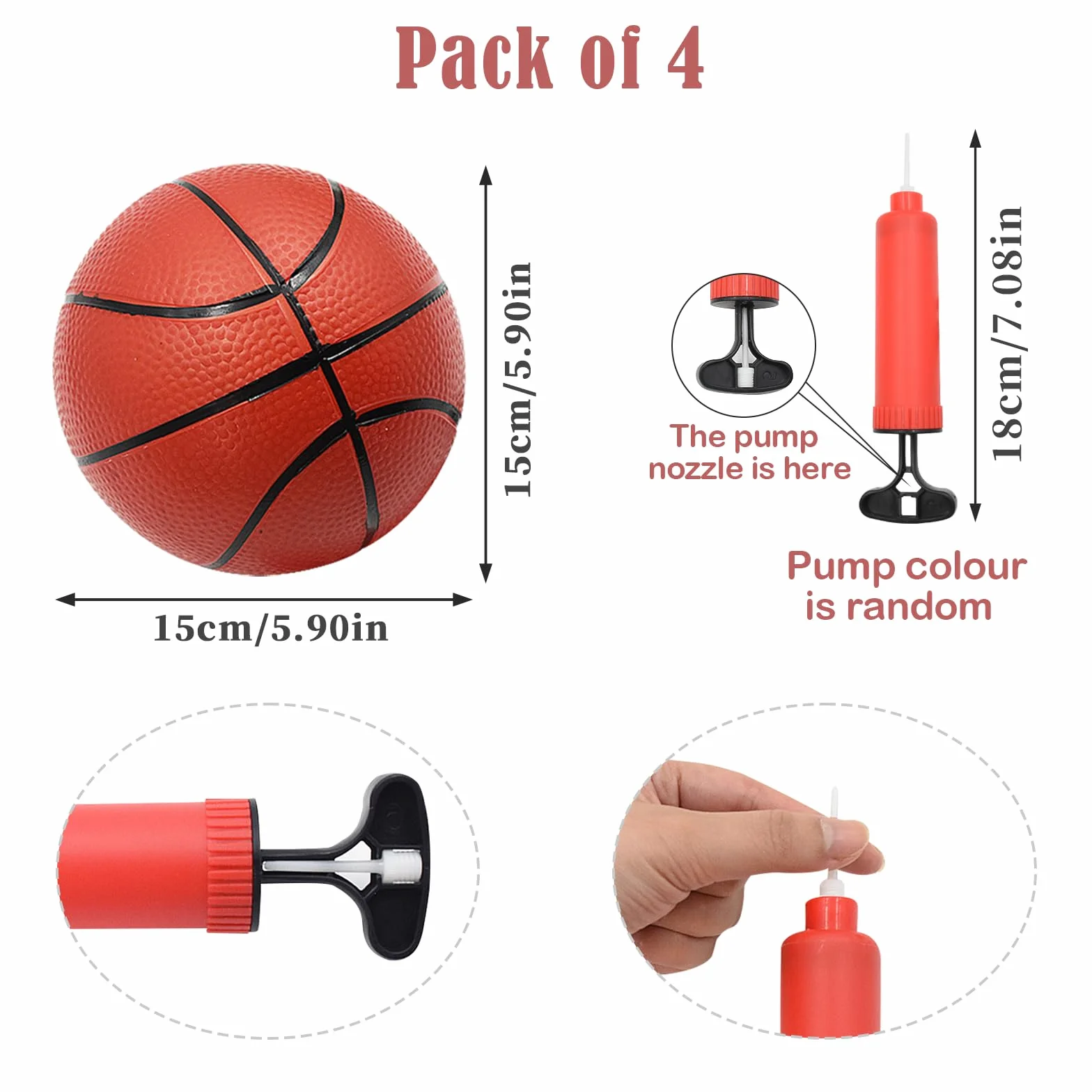 Baloncesto Pequeño para Niños Paquete de 4 Balones Inflables con Bomba Mini Set Deportivo