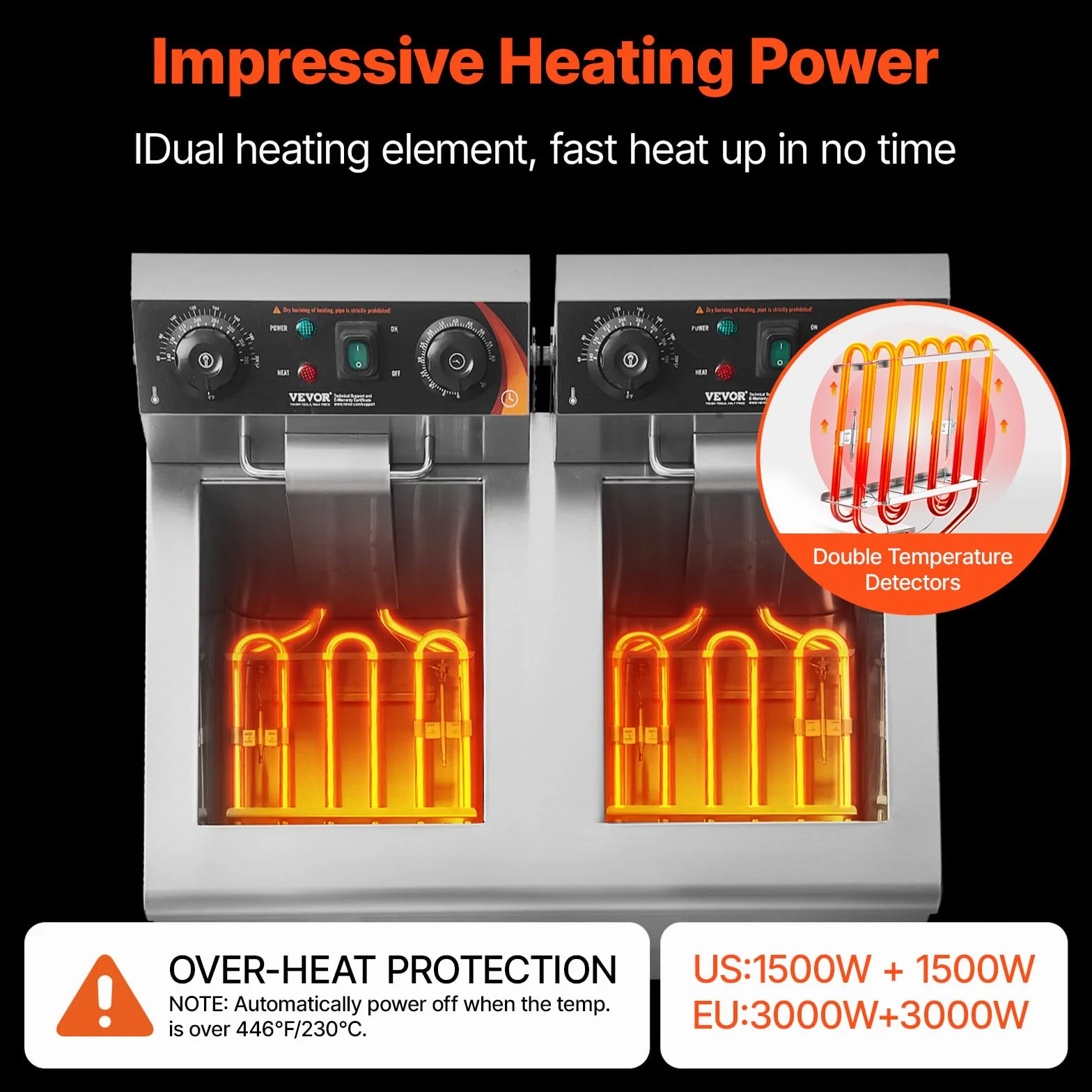 VEVOR Freidora Eléctrica Comercial 3000 W 2 Tanques 2 x 11 L, Freidora de Aceite de Acero Inoxidable con 2 Cestas para Freír Temperatura y Tiempo Ajustables, para Aros de Cebolla, Patatas Fritas