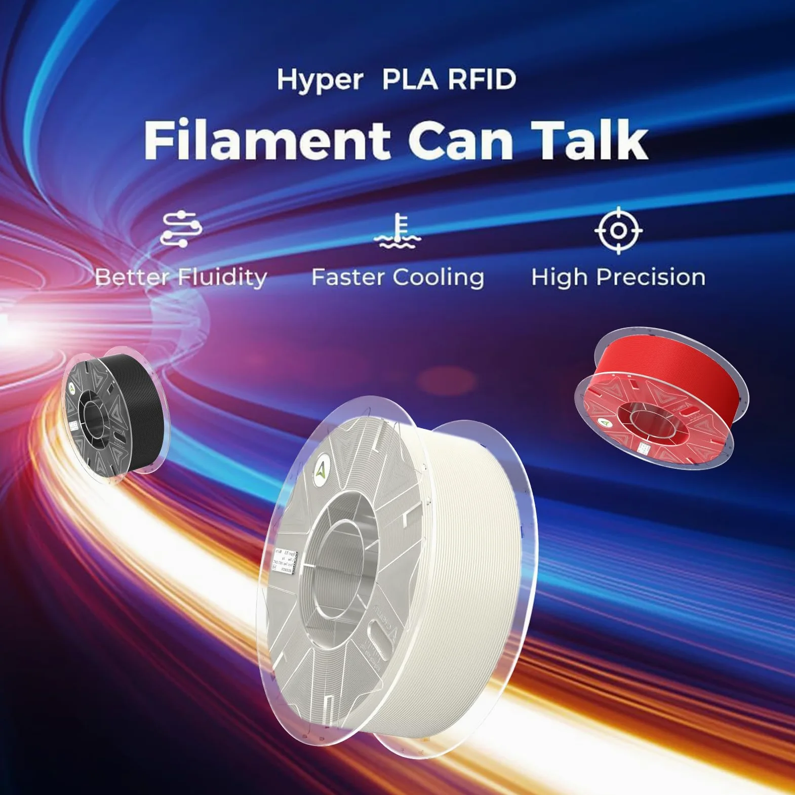 Creality Hyper PLA - Filamento RFID de 1.75 mm, 4 kg para combo K2 Plus, filamento de impresora 3D para alta velocidad de 30 a 600 mm/s, paquete de 4 (4 kg)/carrete de filamento Hyper RFID compatible