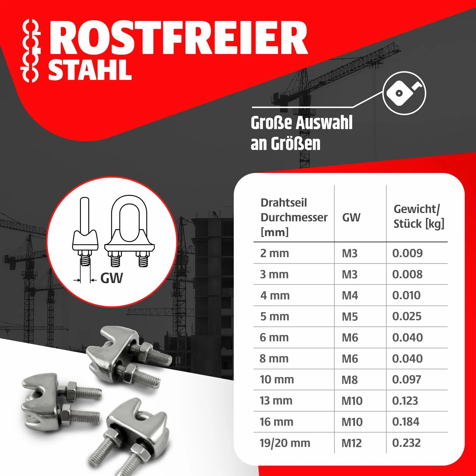 CONJUNTO 40m cable 4mm acero inoxidable cordaje hebra: 7x19 + 6 abrazaderas + 2 tensores ojetes/gancho M4