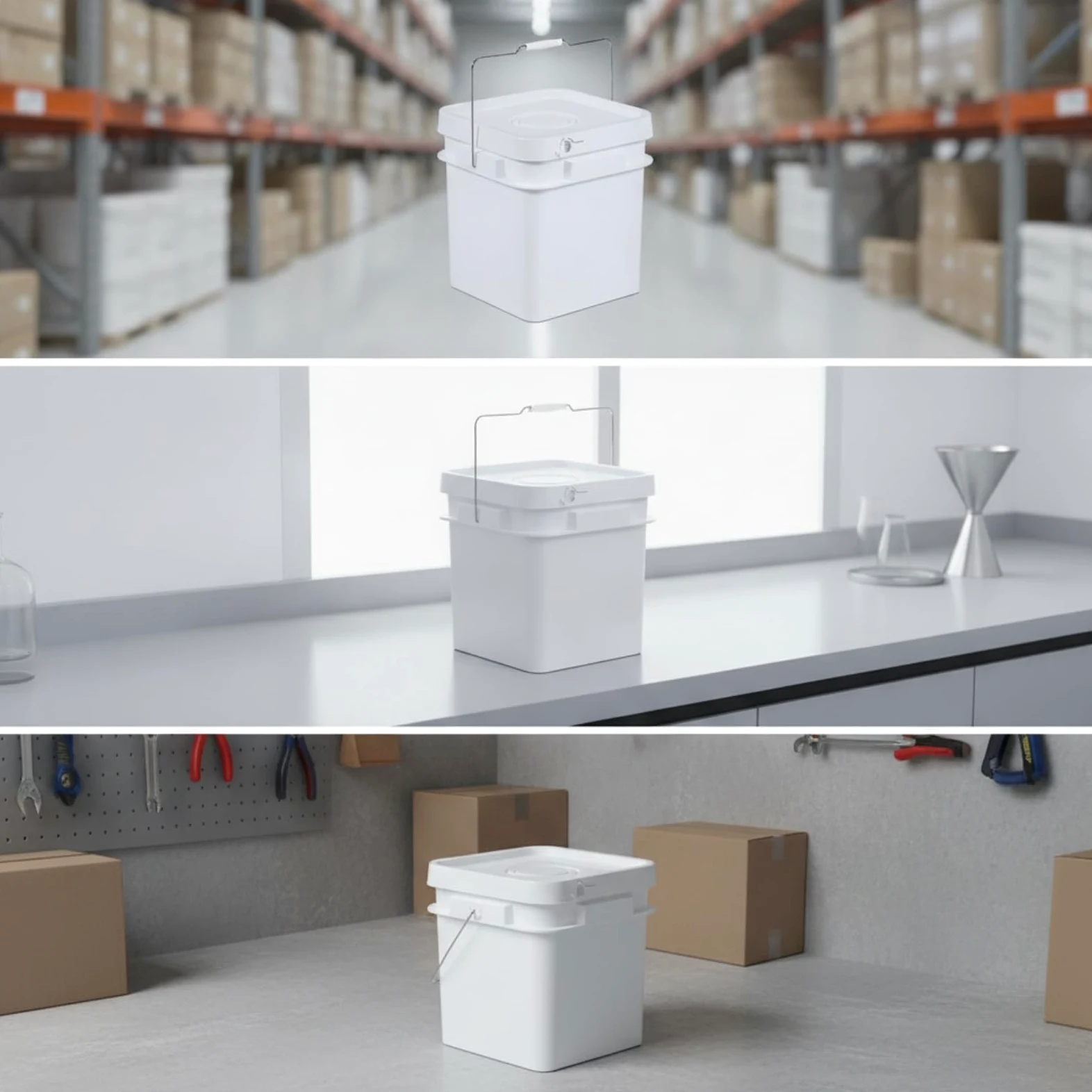 Cubo Industrial de Almacenamiento con, Blanco, 20L Modelo A con Boquilla, Tapa A Presión Engrosada