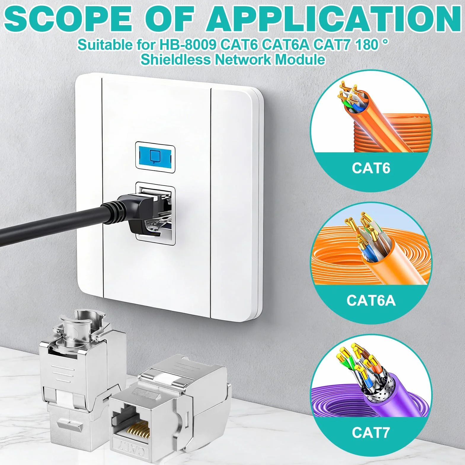 Módulos CAT 7 Keystone RJ45 Hembra 10 Gbps 1000 MHz STP Apantallado