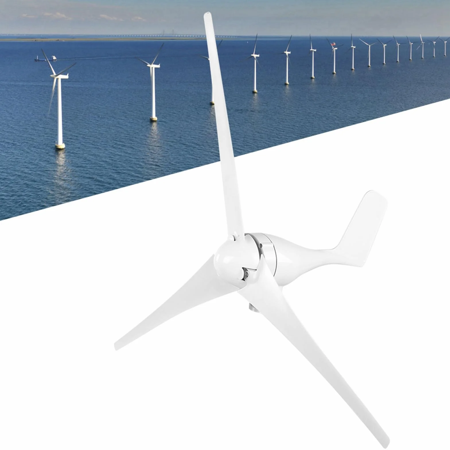 Generador de Turbina de Viento 1200W, Kit de Generador de Molino de Viento con 3 Palas Y controlador de Viento Para Carga Marina (White 12V)