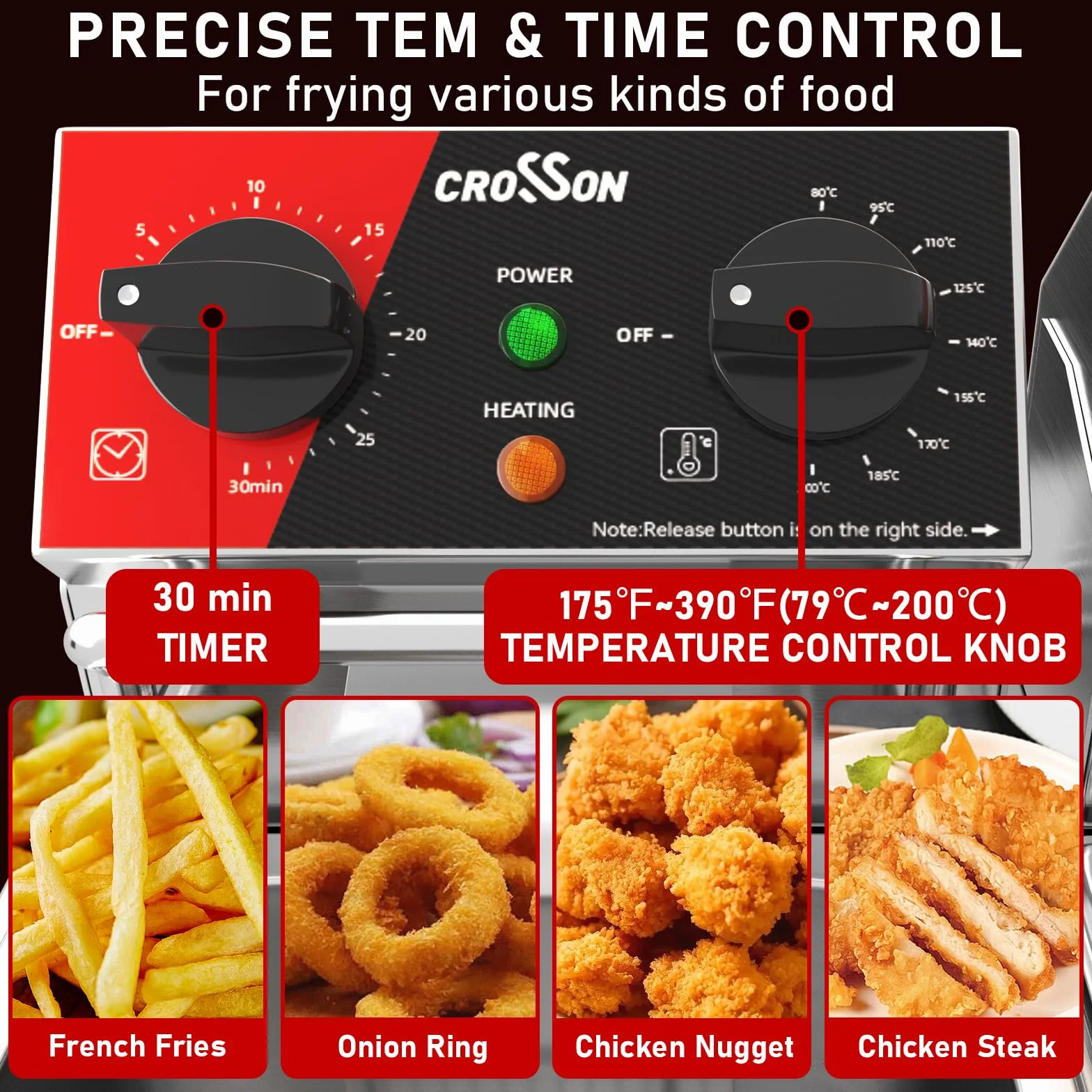 CROSSON Freidora Doble Eléctrica Profesional 8L,4000W Freidora Industrial Hosteleria de Acero Inoxidable con Cesta y Tapa, Temperatura Ajustable,para Aros de Cebolla Pollo Papas Fritas