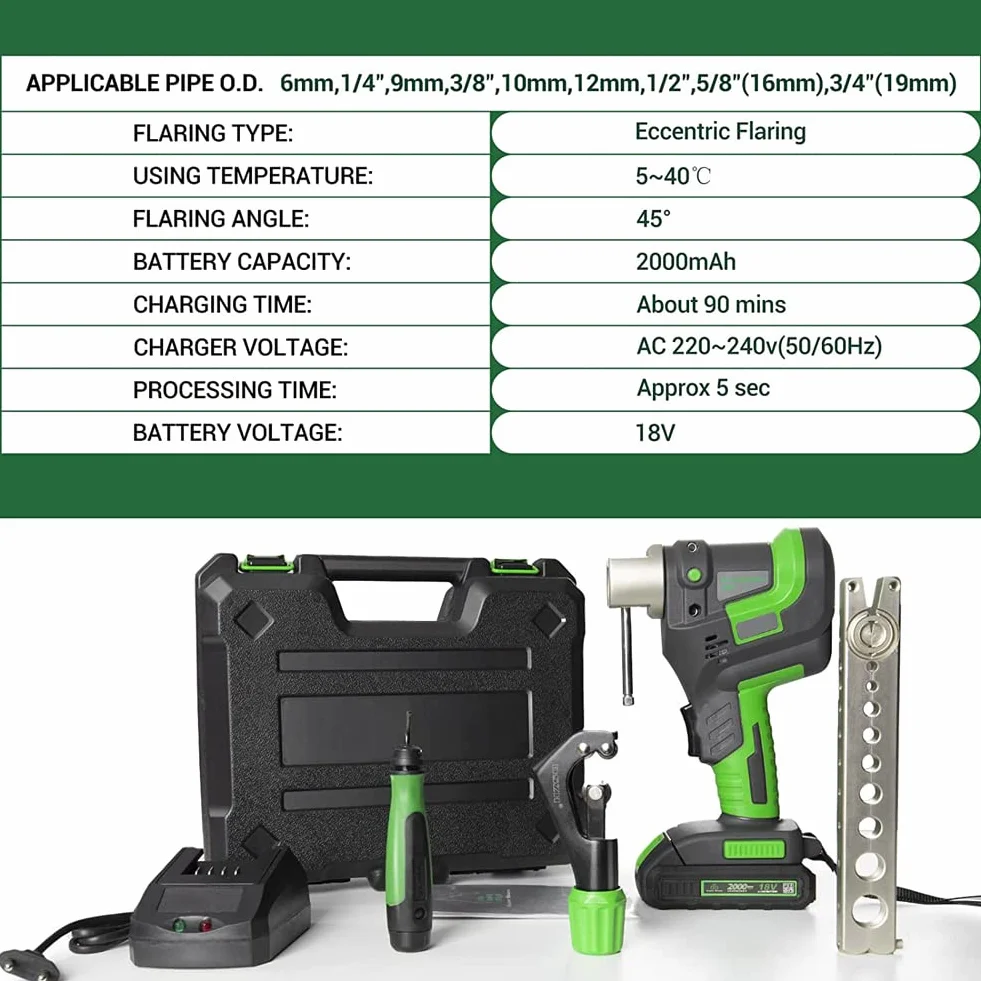 Kit de herramientas de abocardado eléctrico, kit de herramientas de expansión de tubos de 1/4"-3/4", herramienta de abocardado excéntrica HVAC de abocardado rápido en 5 segundos, herramienta eléctrica