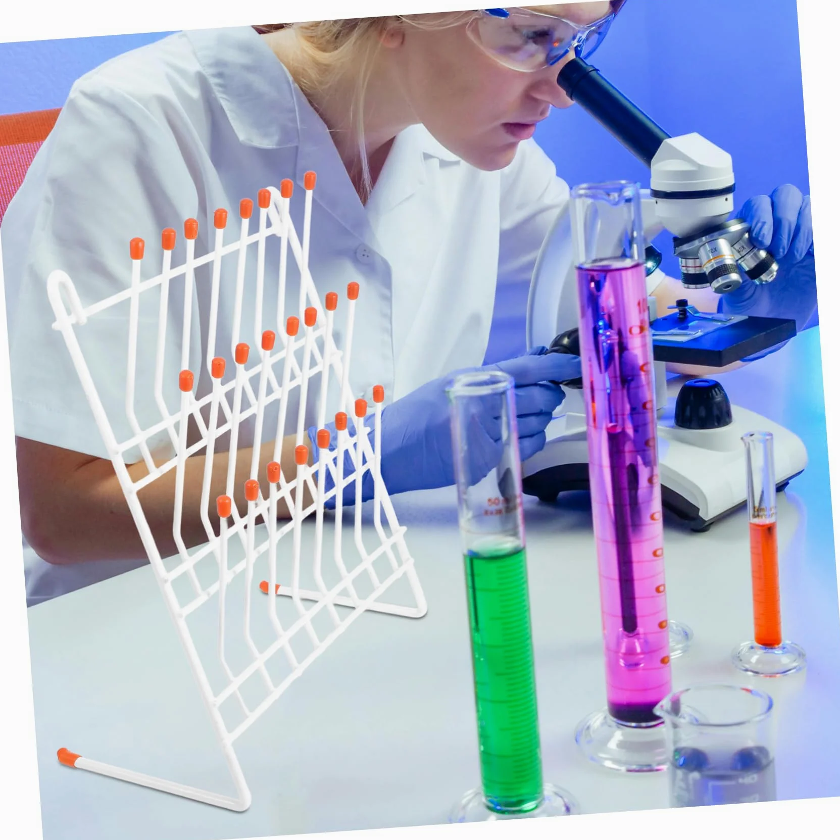 Gradilla de Secado para Tubos de Prueba y Vasos de Laboratorio, Hierro Blanco, Ligera, Fácil de Transportar y Guardar, para Universidades y Compañías