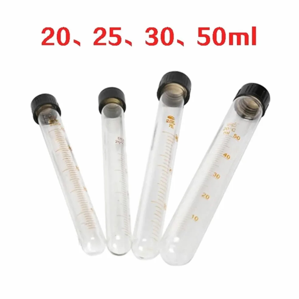 Equipos y suministros de laboratorio Tubo de centrífuga vidrio con tapa rosca, graduado, y fondo redondo, 6 unidades (20-25-30-50 ml)
