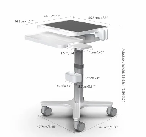 Carro médico con soporte para monitor y soporte para escáner oral, carrito dental ajustable con ruedas de bloqueo de 360° para hospitales, dentales y salones de belleza