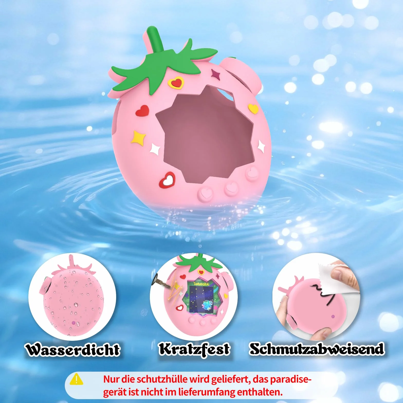Carcasa de silicona para Tamagotchi Paradise, diseño de fresas, antigolpes y arañazos, con correa