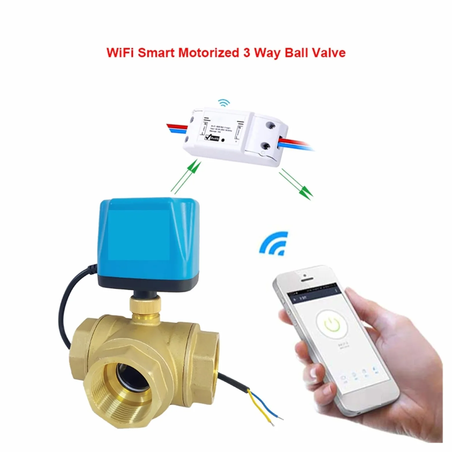 Válvula de bola, Válvula De Agua Inteligente WiFi, Bola Eléctrica Motorizada 3 Vías, Interruptor, Aplicación Sincronización(1/2")