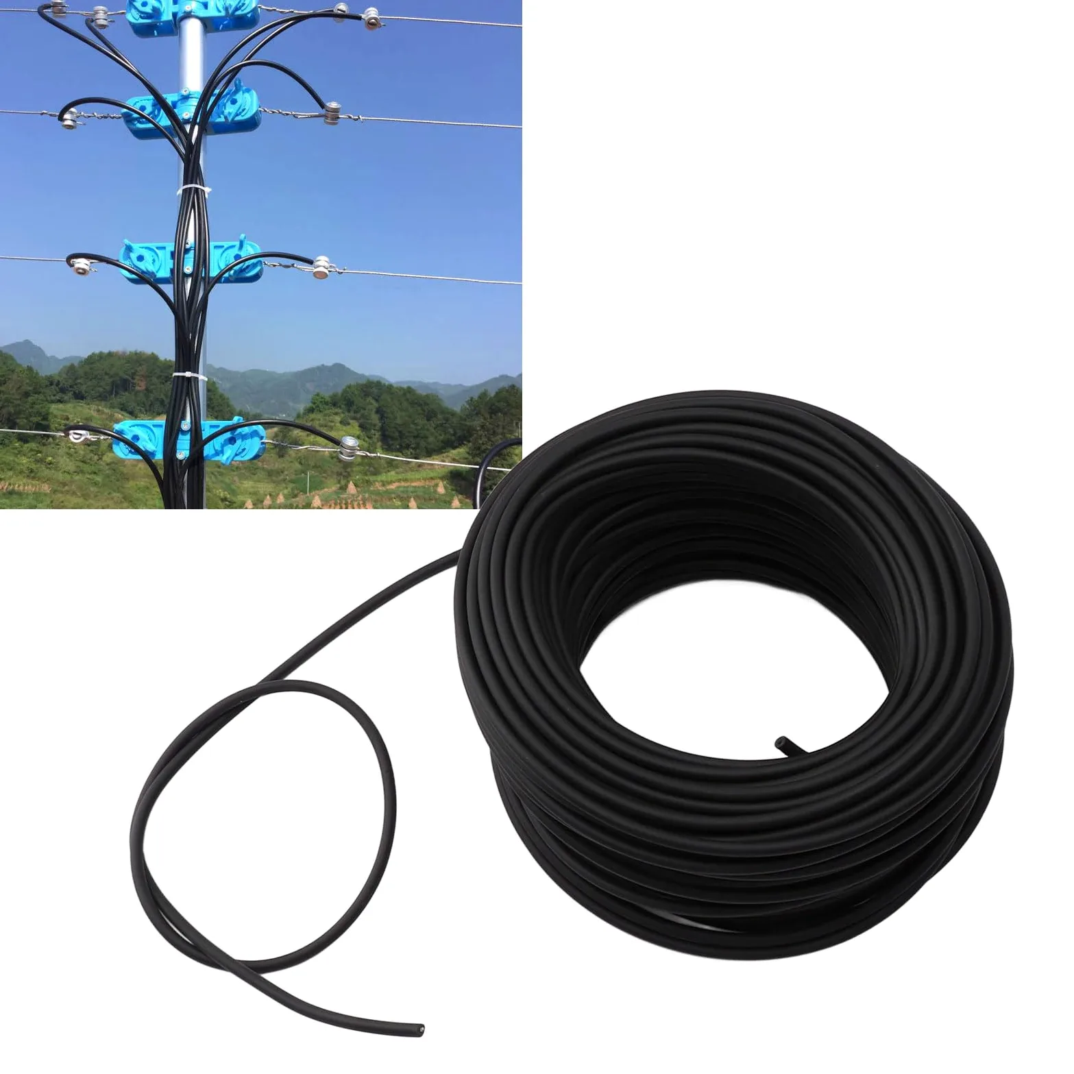 Cosiki Cable Aislado con Núcleo de Aleación de Alambre de Alto Voltaje Duradero para Cerca Eléctrica, Duradero para Granja (100 m/328,1 pies)