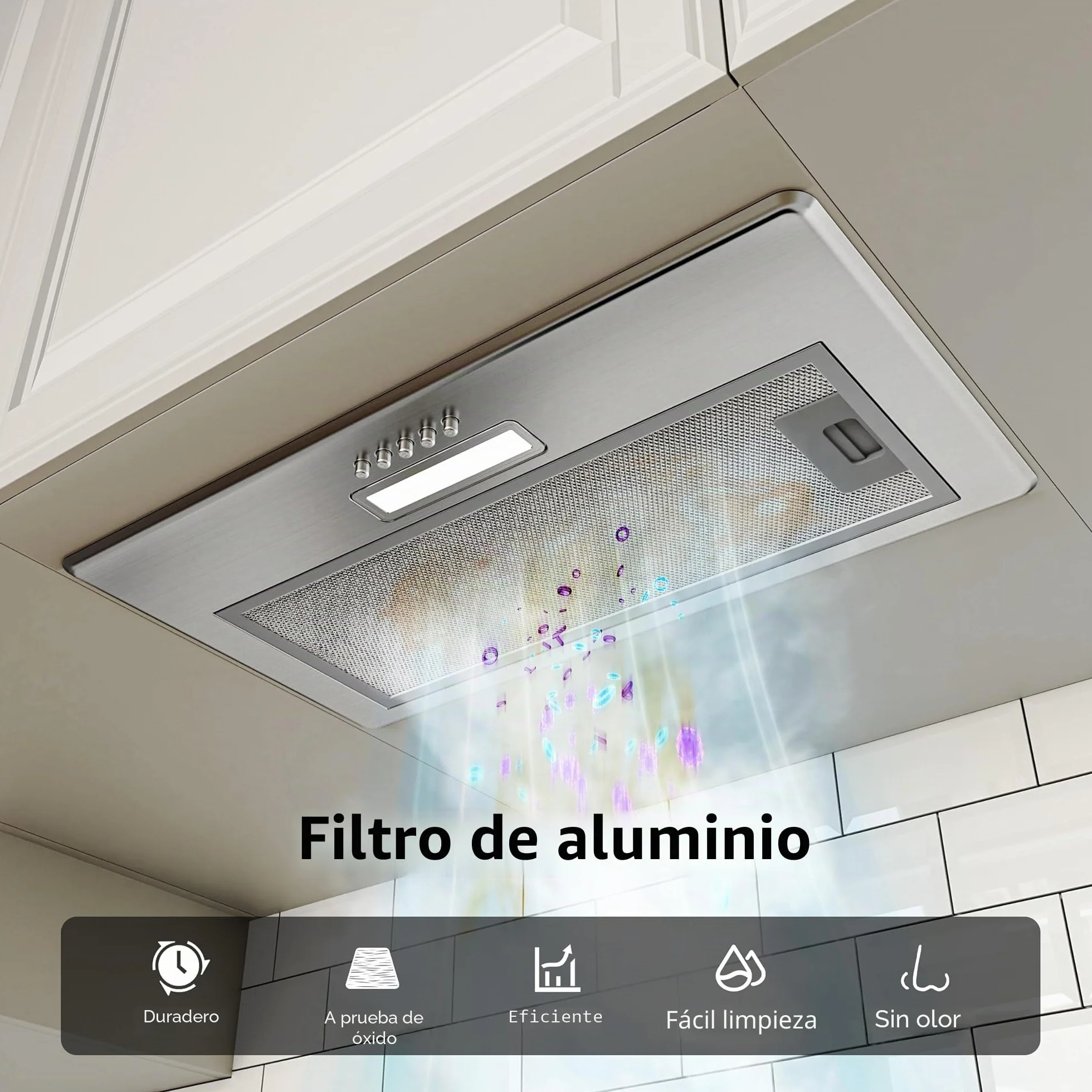 FIREGAS Campana extractora empotrada 52 cm acero inoxidable 3 niveles potencia recirculación filtro carbón activo