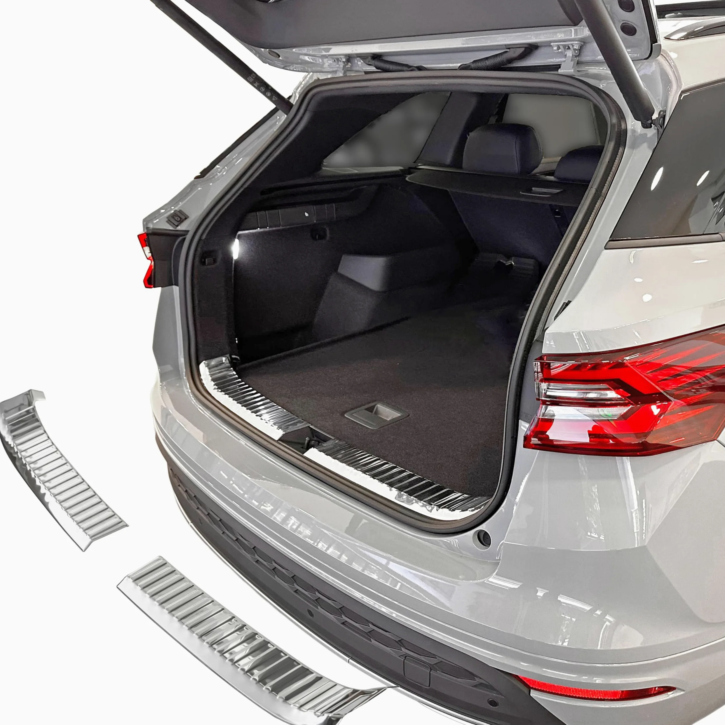 RECAMBO Protector de borde de carga de acero inoxidable interior cromado apto para Skoda Kodiaq II a partir de 2024 – Protección contra arañazos, contorno perfecto, acero inoxidable, base de cinta