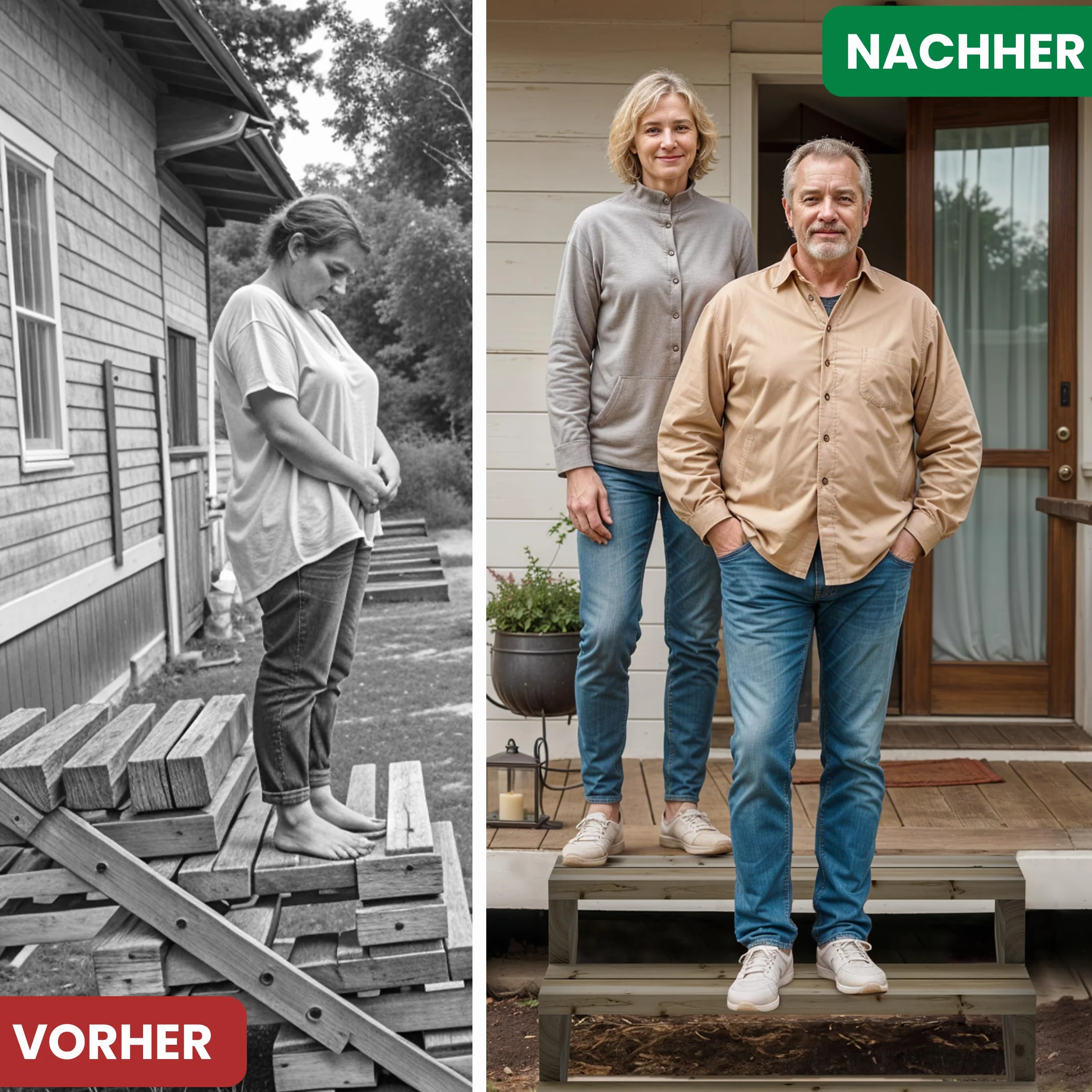 Gartenwelt Riegelsberger Escalera de terraza de pino impregnado – 95 cm de ancho, 2 peldaños, altura total 38 cm – Escalera exterior de madera maciza resistente a la intemperie con mejillas, tablones