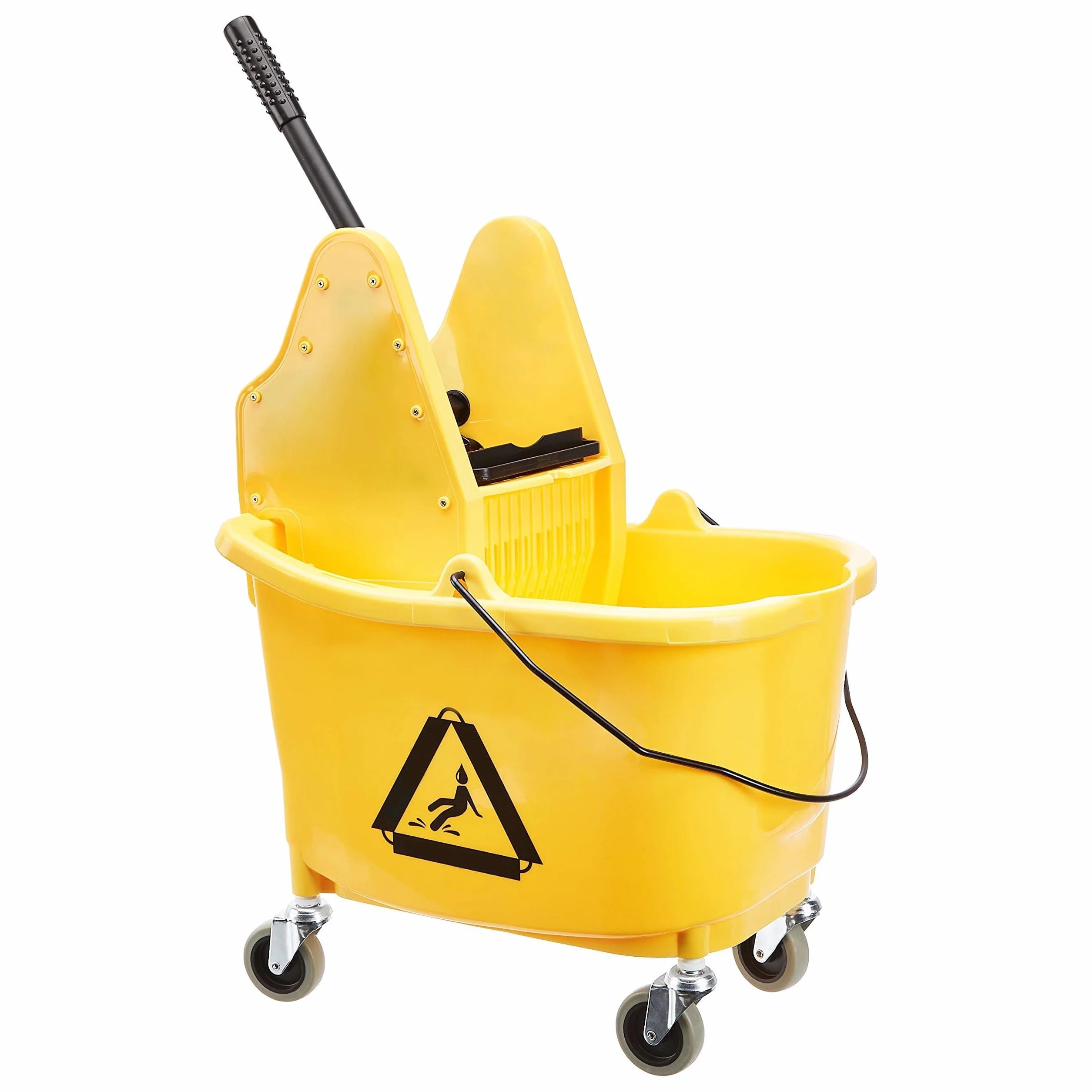 Amazon Basics Cubo rectangular para fregona Kentucky con ruedas duraderas y combinado con prensa de escurrido a presión, 33 litros/ 35 qt, amarillo