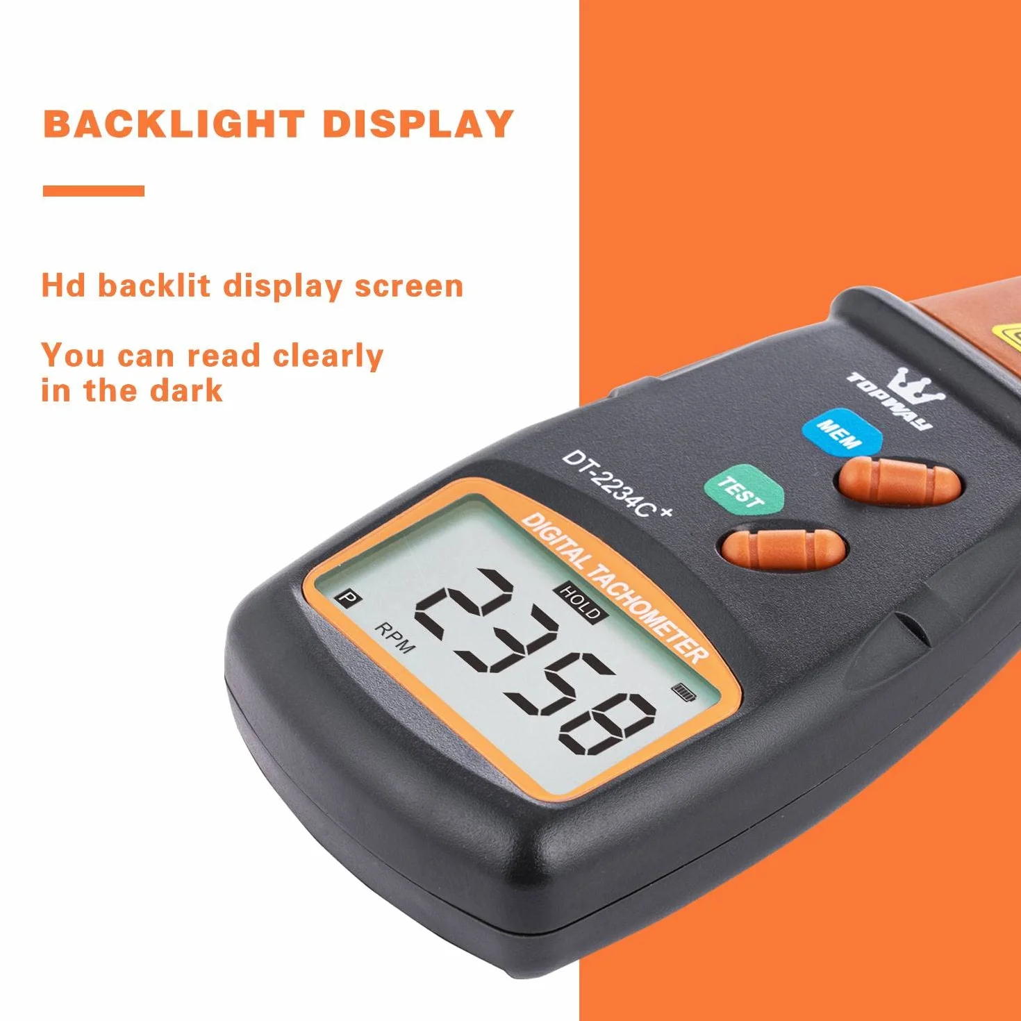 TOPWAY Tacómetro Digital sin Contacto LCD 2,5-99 999 r.p.m. para Motores