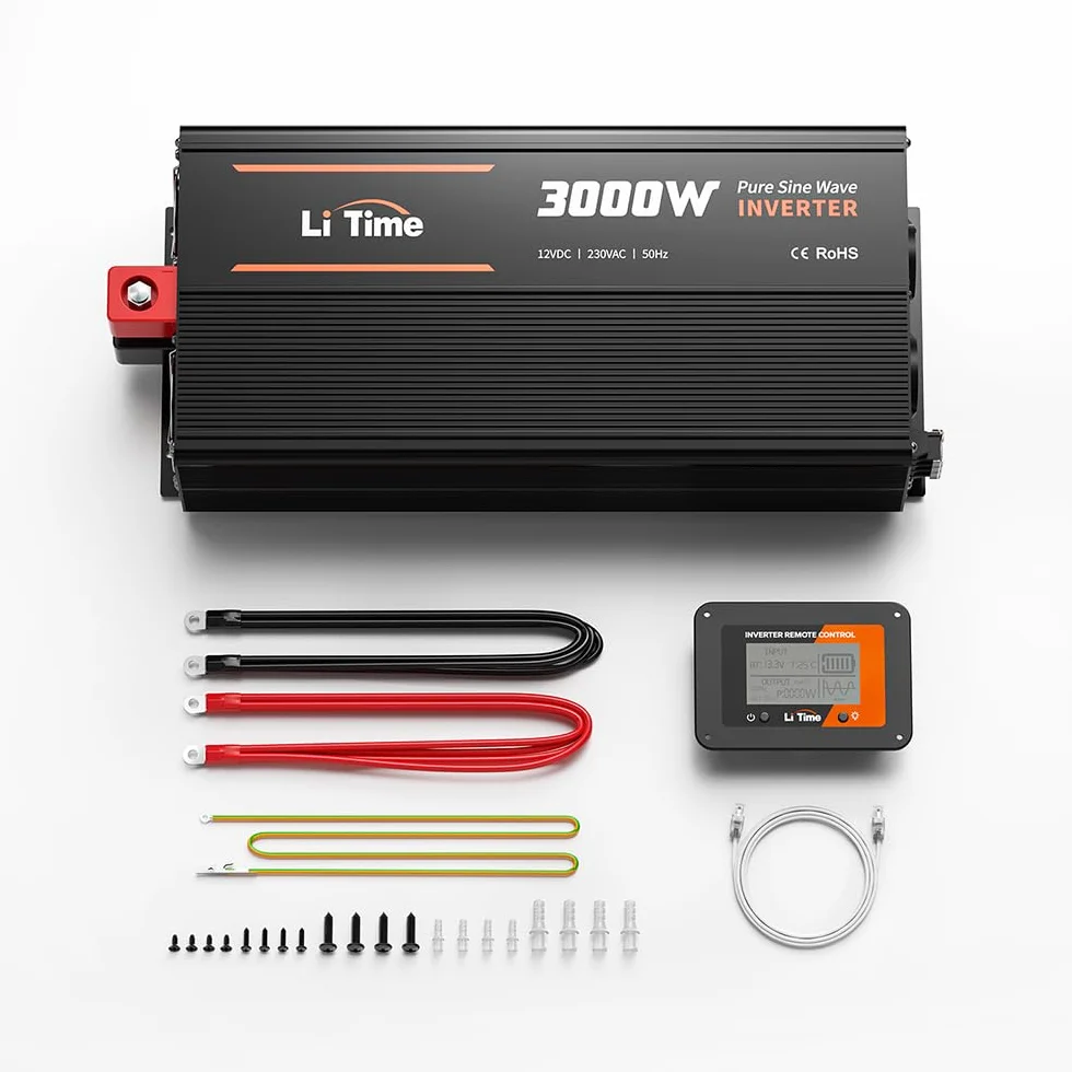 LiTime 3000W Inversor Sinsus Puro 12VDC a 230VAC Convertidor para Autocaravana, Camping, inversor de energía Solar con 2 Salidas AC, Pantalla de vigilancia con Pantalla de Estado en Tiempo Real