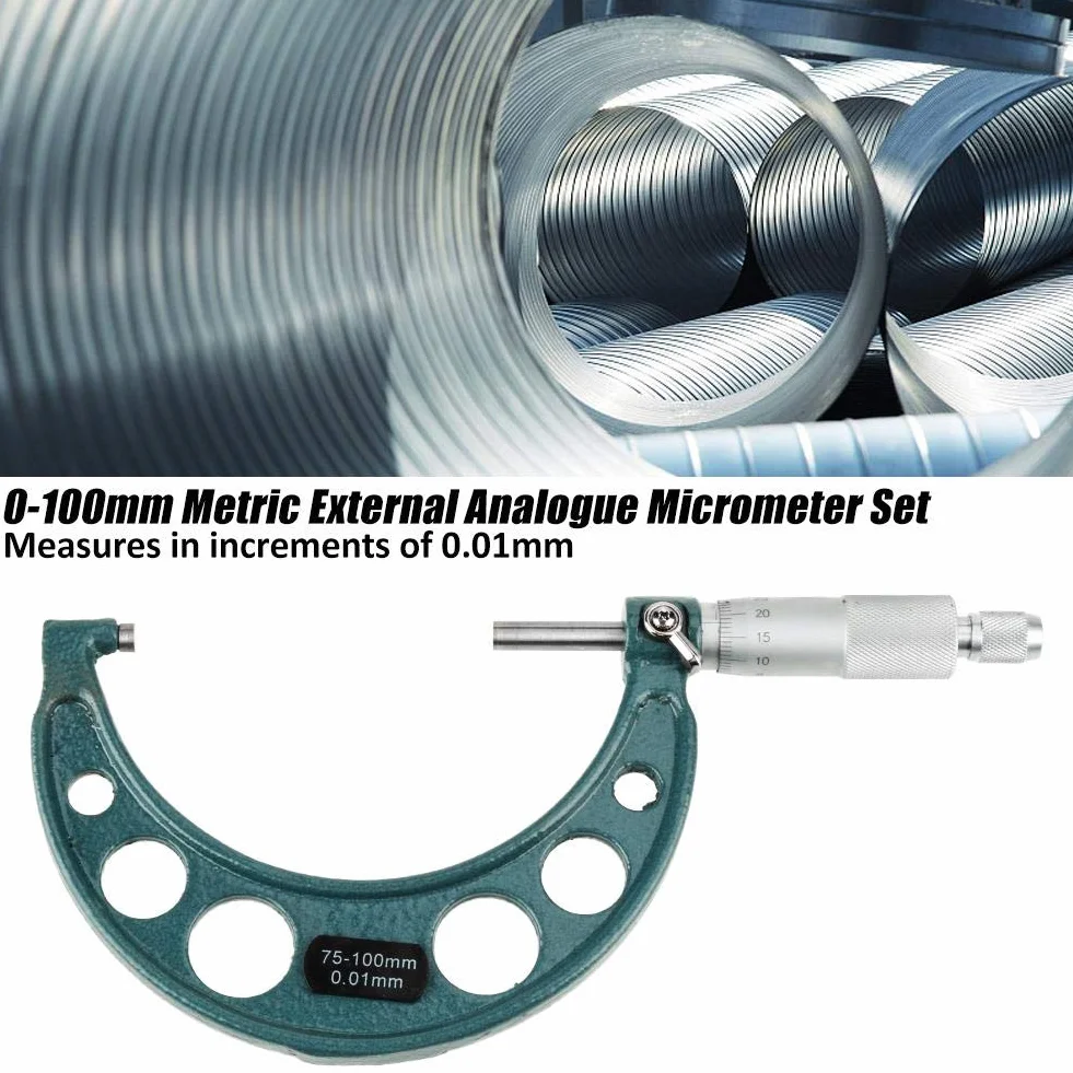 Juego de Micrómetros de Exteriores, 4 Piezas, 0-100mm, Medición de Longitud, para Talleres Mecánicos y Automóvil