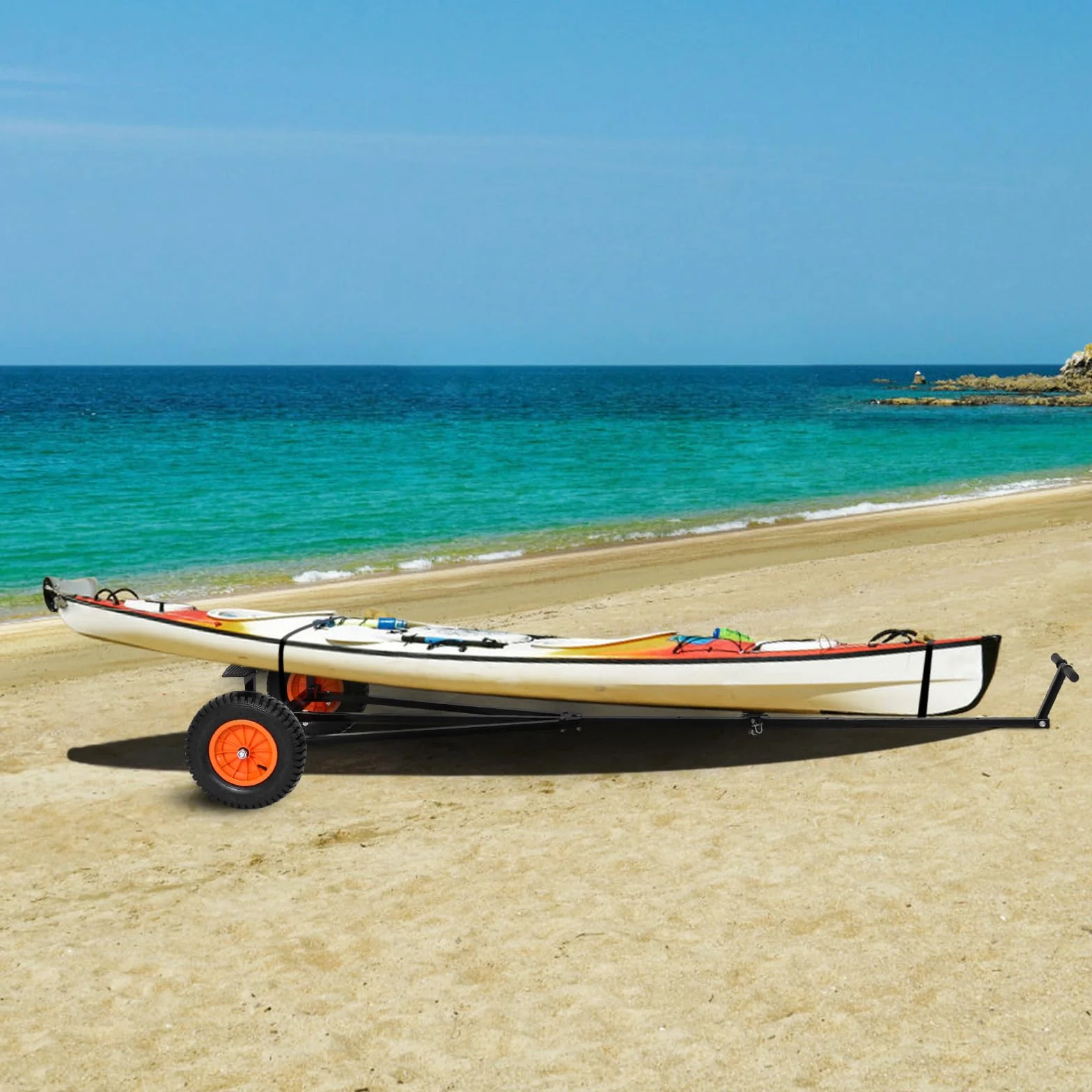 VEVOR Plataforma para Remolque de Barco, Carga de 190 kg, Plataforma para Remolque de Acero al Carbono con Longitud Ajustable, Neumáticos y Soporte Antideslizante para Mover Kayak, Lancha Motora