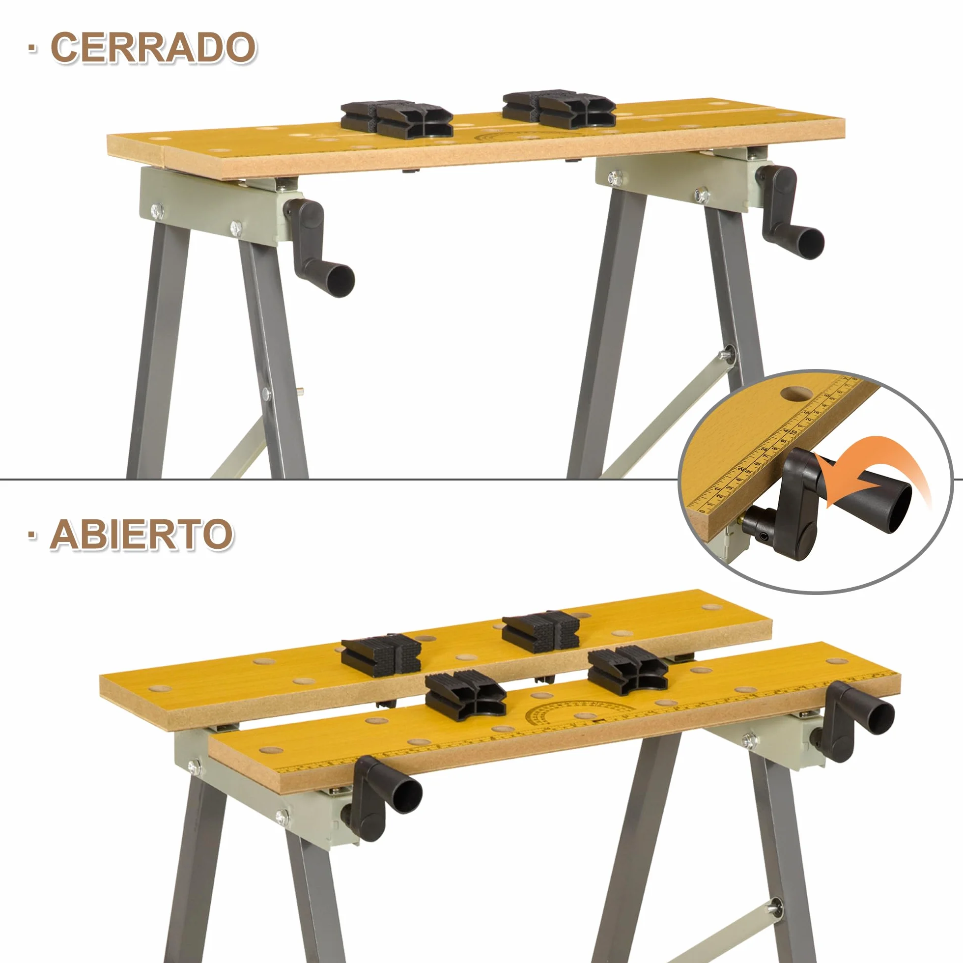 DURHAND Banco de Trabajo Plegable 4 en 1, Mesa de Trabajo con Abrazaderas Ajustables, Carga 100 kg, 62,5x60,5x78,5 cm