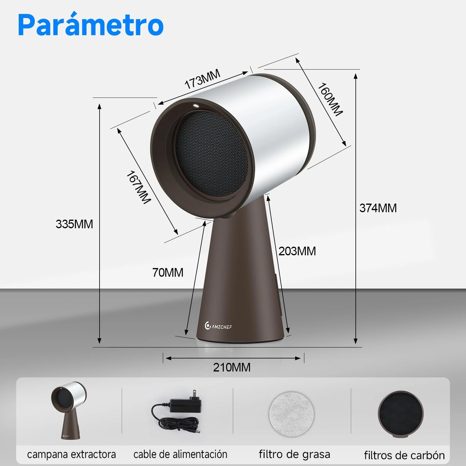 AMZCHEF Campana extractora portátil 120 m³/h 3 velocidades bajo ruido marrón