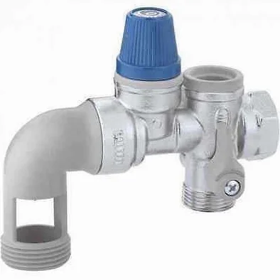 Caleffi 526153 Grupo de Seguridad para Calentadores de Agua de Acumulación 3/4'' para Instalaciones Horizontales con Corte, Válvula de Retención Controlable y Sifón de Descarga