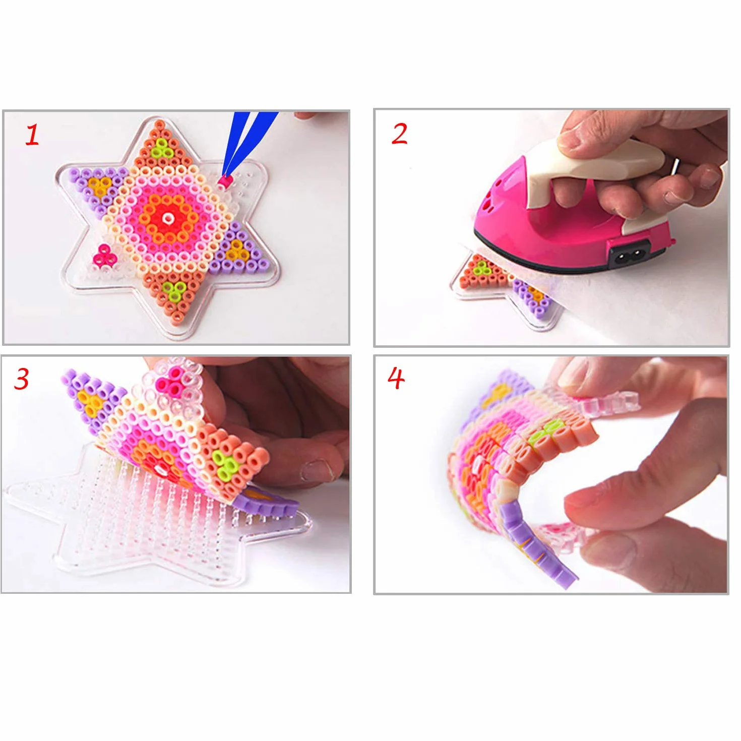 Pegboards Plantillas Grandes 5mm 6 Pz con Cuentas Blancas 4 Pz Papel de Planchado 10 Pz Placas Cuadrado Transparente para Cuentas Niños Artesanía Perlas