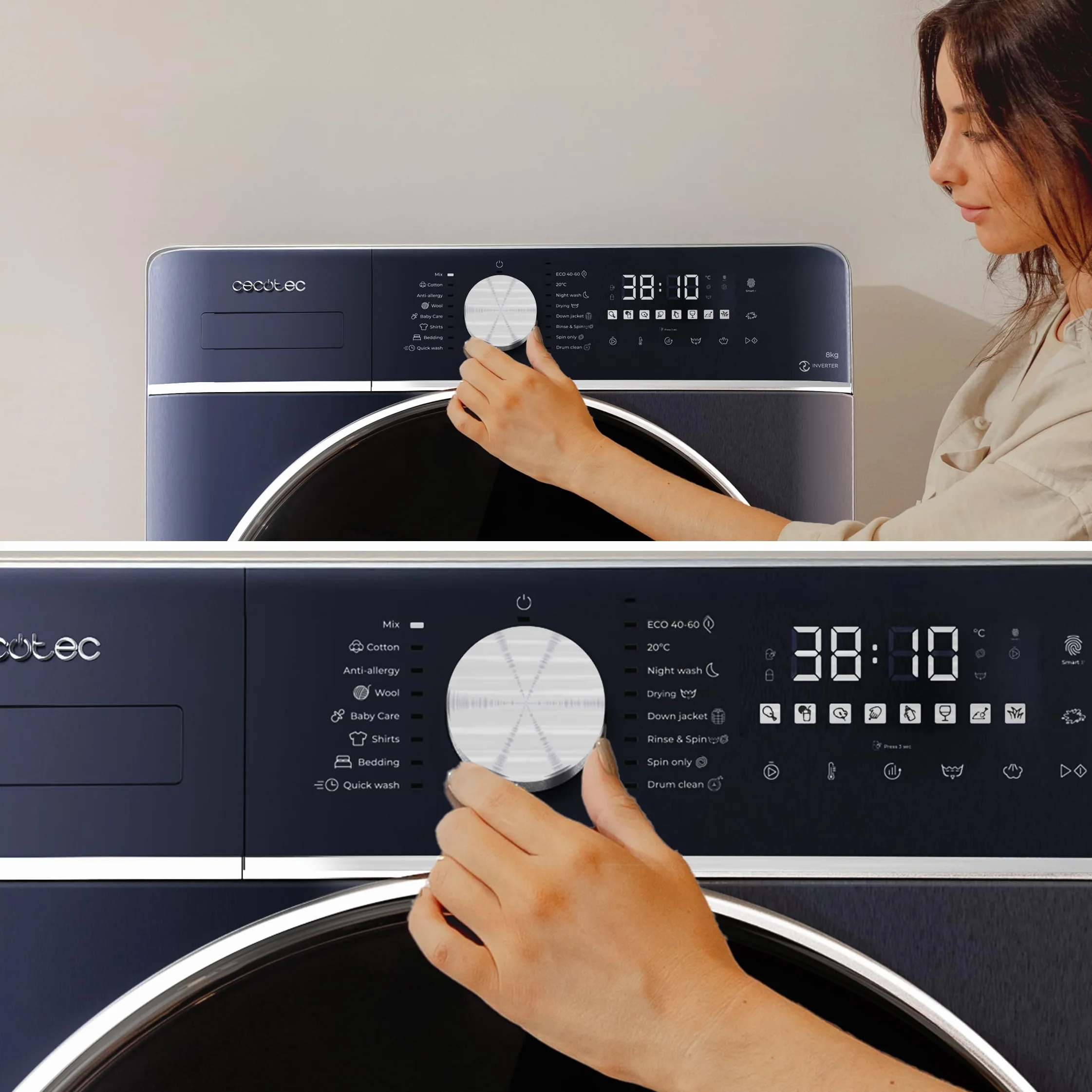 Cecotec Bolero Wash&Dry 8580 Lavadora Secadora 8.5kg Carga Frontal 1400RPM Inverter Ice Blue