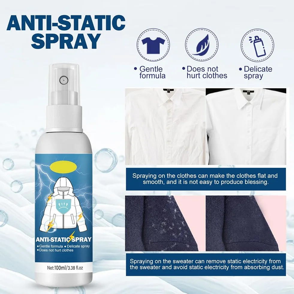 Spray Antiestático para Ropa 100ml Anti Static Aerosol Reducir Electricidad Estática