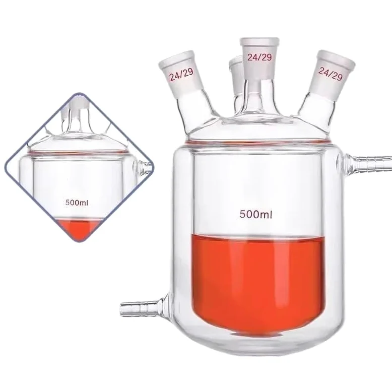 Probeta graduada de vidrio, Vidrio de borosilicato del matraz reacción laboratorio cuatro bocas con doble camisa 100-1000 ml(100ml 24X24X24X24)