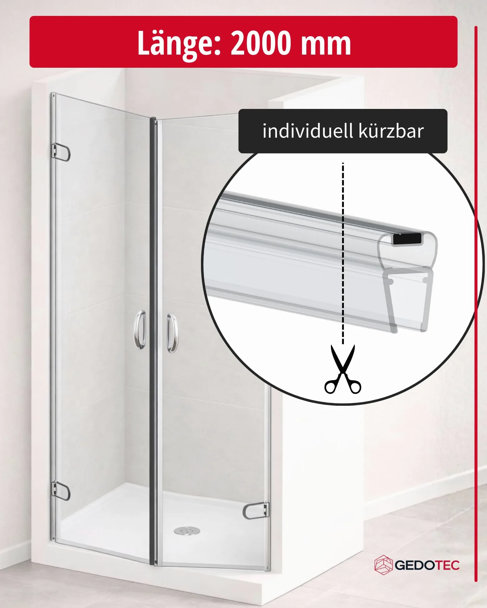 Gedotec Junta magnética de labio de ducha impermeable para puertas de ducha – 1 par de juntas magnéticas 180° sin tope – Junta magnética de ducha PVC Longitud: 2 m – Junta de ducha 6 mm – 8 mm