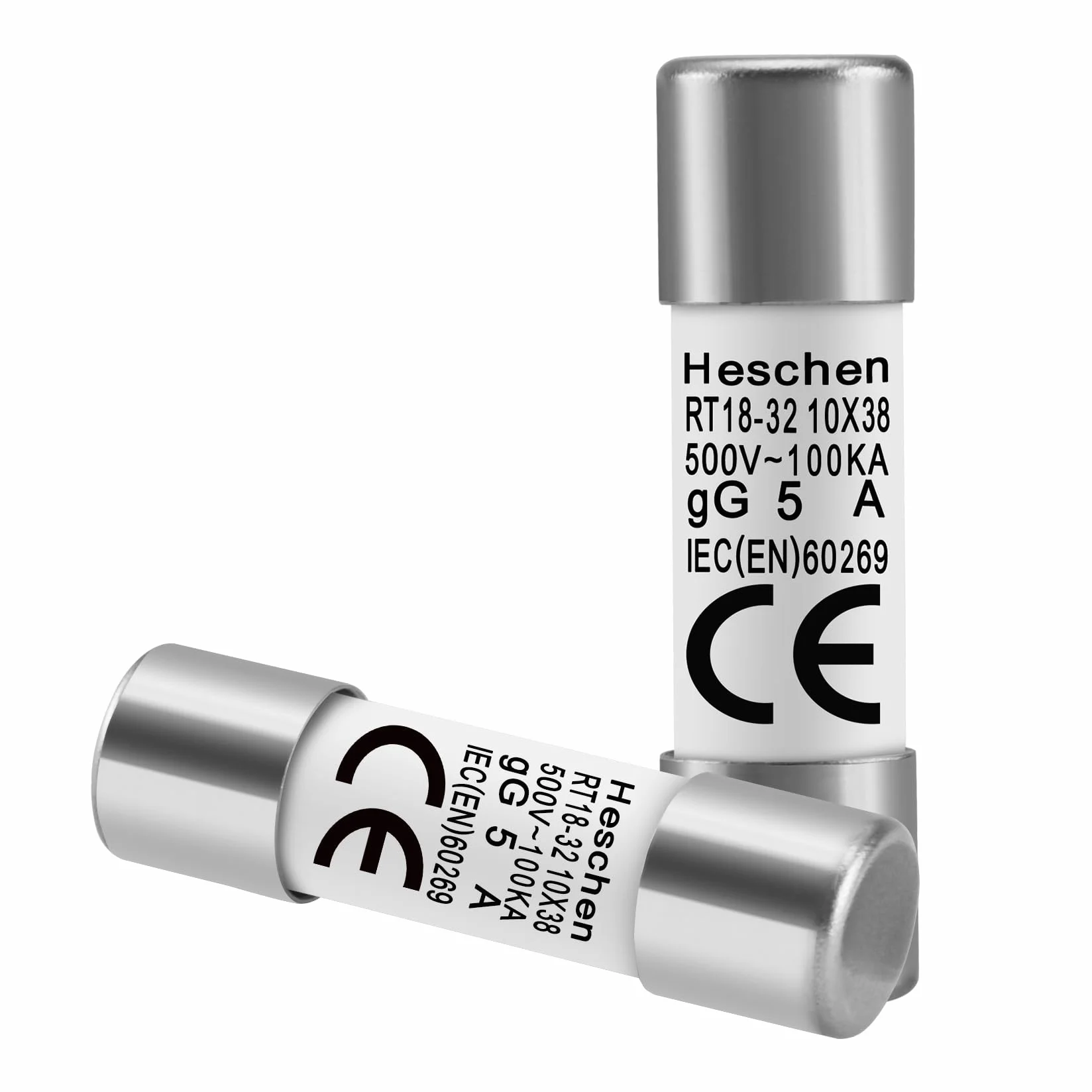 Heschen Tubo cilíndrico de cerámica RT18-32 10x38mm 5A 500V CE 20 unidades