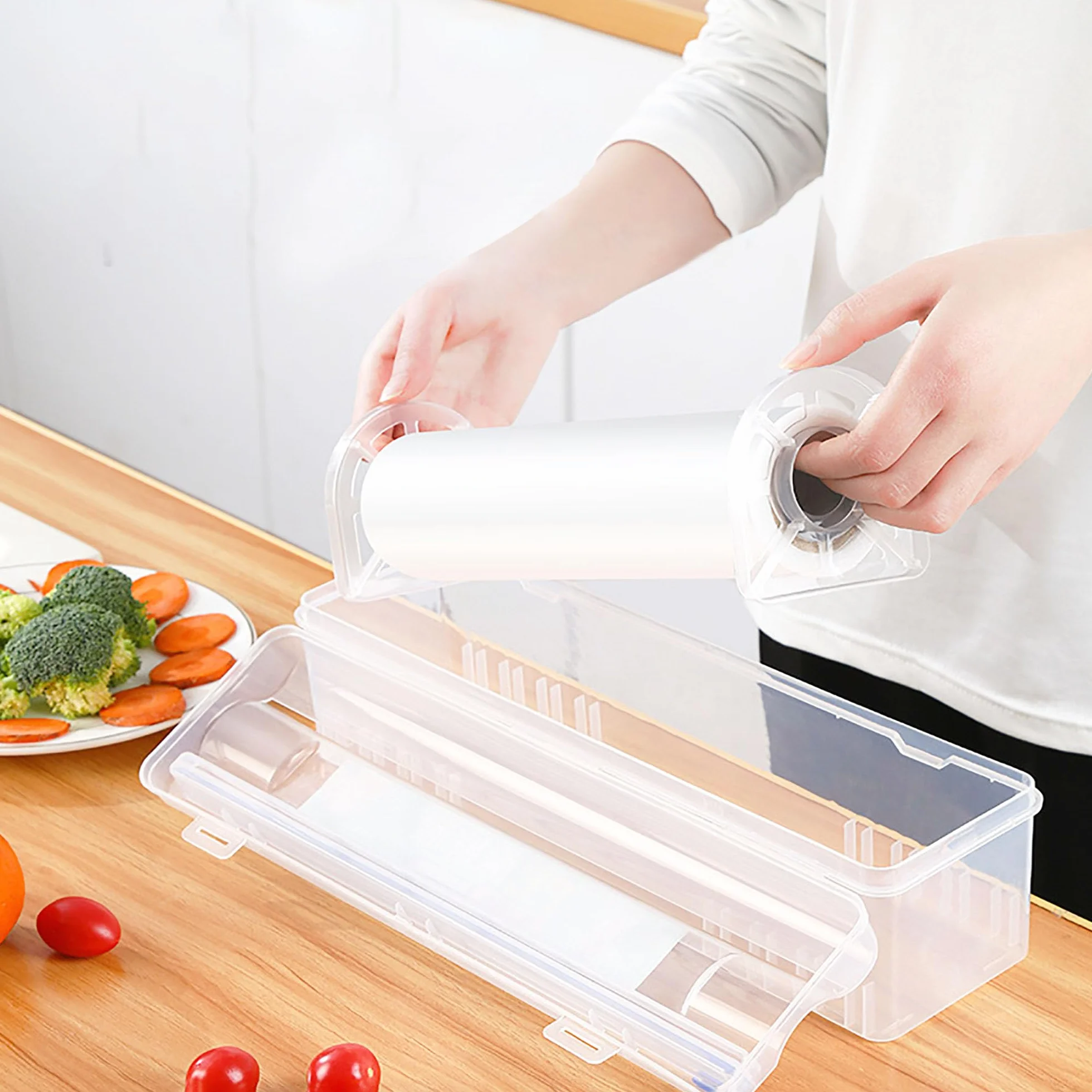 Dispensador Envoltura de Plástico y Cortador Papel Aluminio, Caja Corte Film Transparente para Cocina