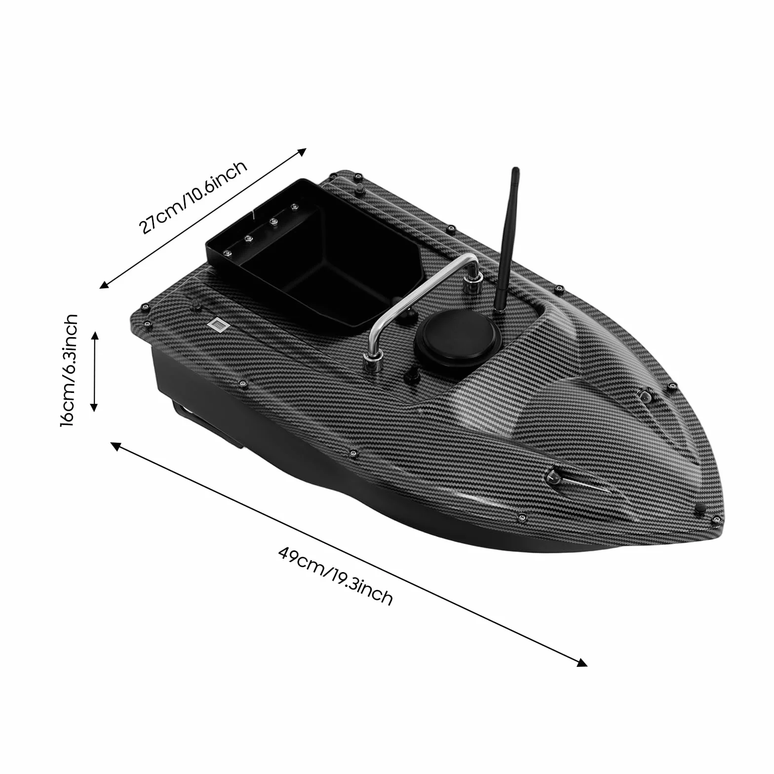 Barco de pesca RC teledirigido 49x27x16 cm carga 1,5 kg motor doble control crucero LED 5200 mAh